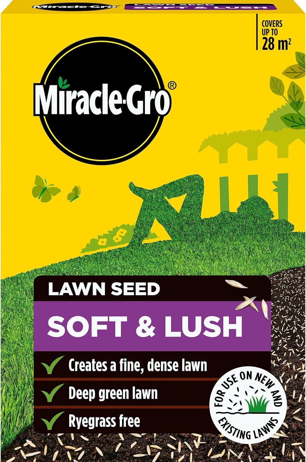 Miracle Gro Soft & Lush Lawn Seed 420g | Ryegrass Free Fine Texture Grass Seed | for a Deep Green Dense Luxury Lawn | Fescue & Browntop Bent Mix | Covers Up to 16m2 | Covers Up to 14m2