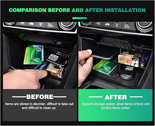 Miniatura 3 de SHAOHAO Organizador de consola central para accesorios Honda Civic 2020 2021, bandeja de almacenamiento con reposabrazos, cajón oculto, divisor de
