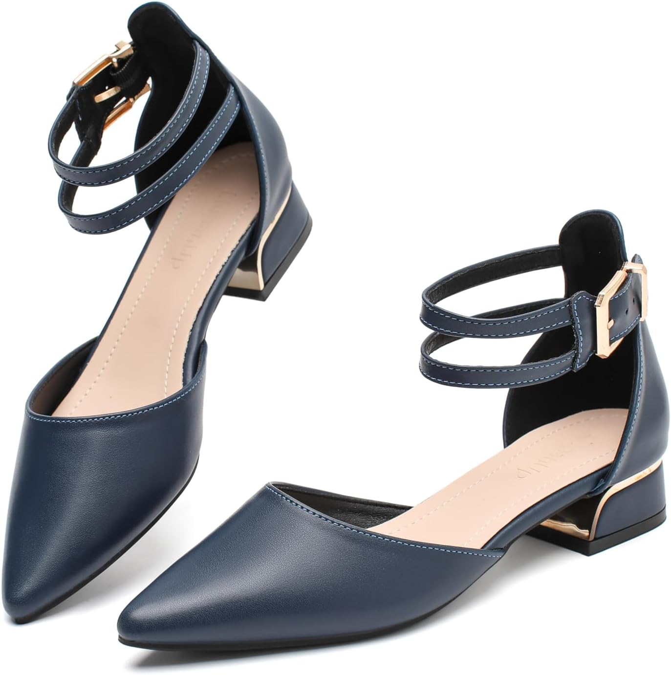 Women's Dress Shoes Low Heel Pumps Closed Pointed Toe Comfort Casual Flats Ankle Strap image 4