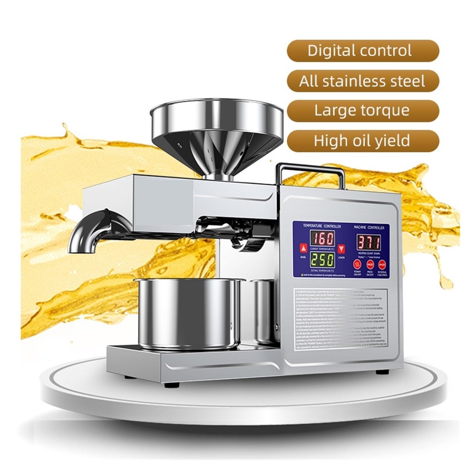 Máquina de prensado de Aceite doméstica automática multifunción de Acero Inoxidable para Cacahuetes, prensado en Caliente y en frío.