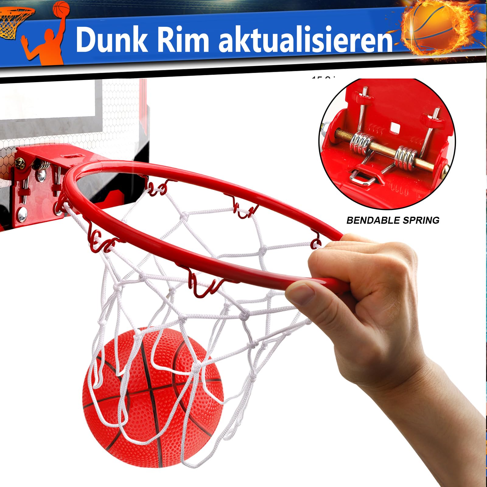 Anzmtosn Mini Indoor Basketball Reifen für Kinder, Kleiner Indoor Basketball Reifen für Tür Metallrand Ziel Hängende Wand Mount Brett Sport Training Spiel für Erwachsene Büro Zuhause 40X30CM