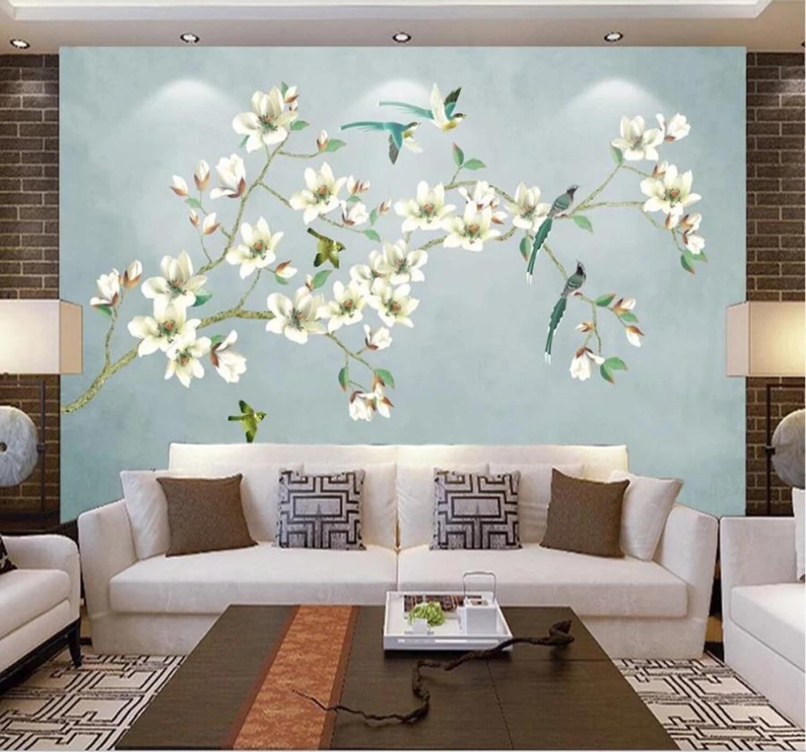 Tzxztt 350Cm×256Cm(B×H) Hand Drawn Fresh Beautiful Magnolia Bird Modern 3D Wallpaper Premium Textured Silk Neutral Tones Material Ideal For Living Room Bedroom-350Cm×256Cm