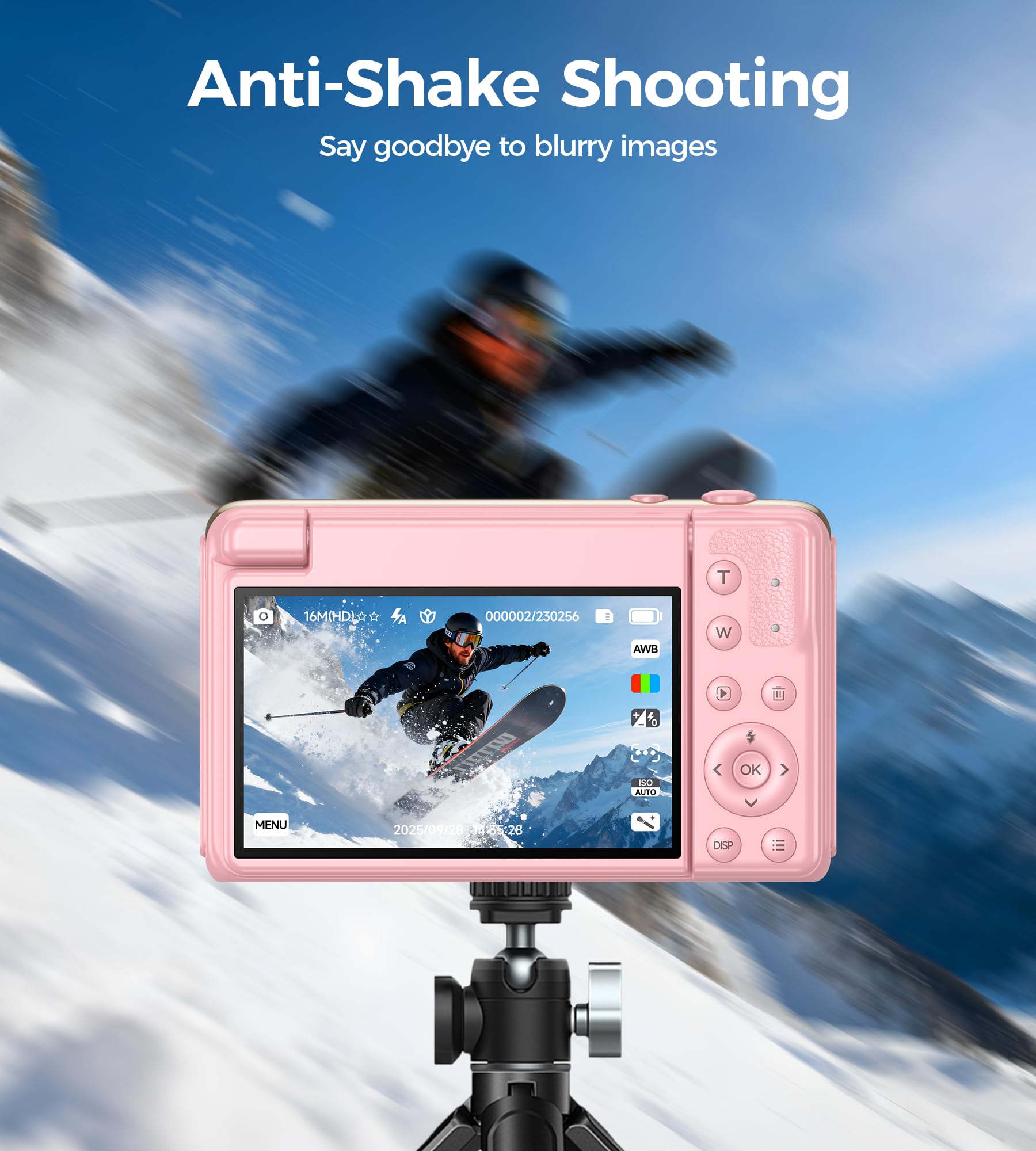 Appareil Photo Numérique 4K Digital: 64MP Appareil Photo Compact pour Vidéo avec Écran 3" Abattable 180° Digital Camera Zoom 16X pour Enfants Débutants Adultes Étudiants Rose(Carte SD Non Fournie)