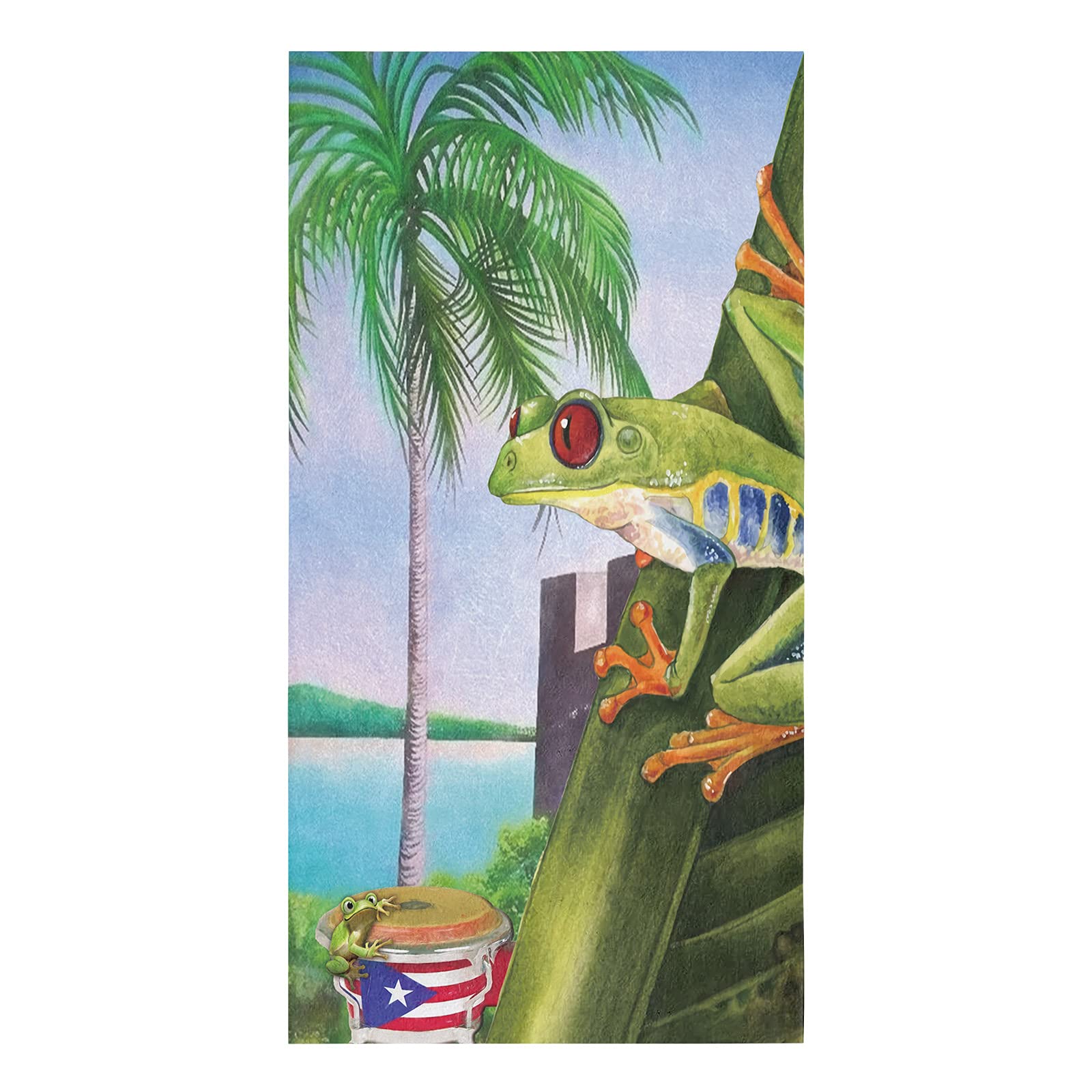 BoNuer Kitchen Towel Set of 1, Puerto Rico Flag Dish Towels Absorbent Microfiber Frog Coco Tree Retro Wood Grain Tea Towels Dishcloth for Cleaning Or Drying Dishes, 18x28 Inches