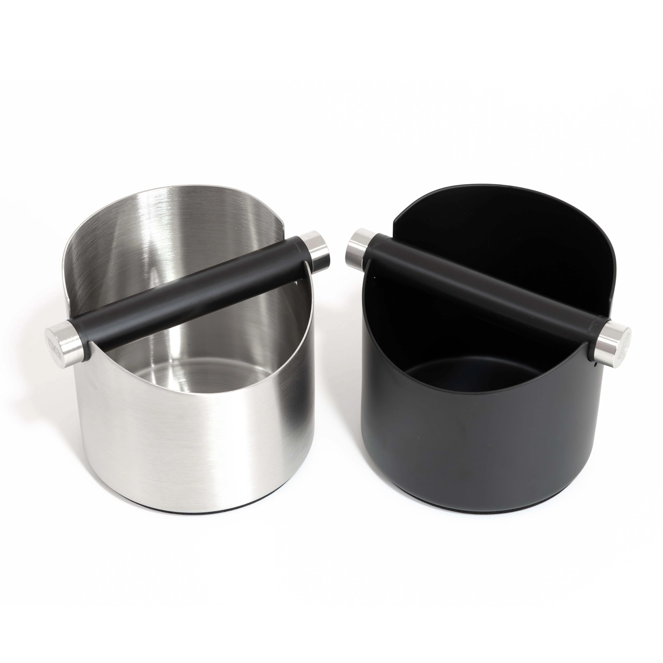 NEOUZA Knock Box for Espresso Machine, Coffee Grounds Bin – Barista Accessories, Shock-Absorbent with Removable Metal Knock Bar (Silver, Medium)
