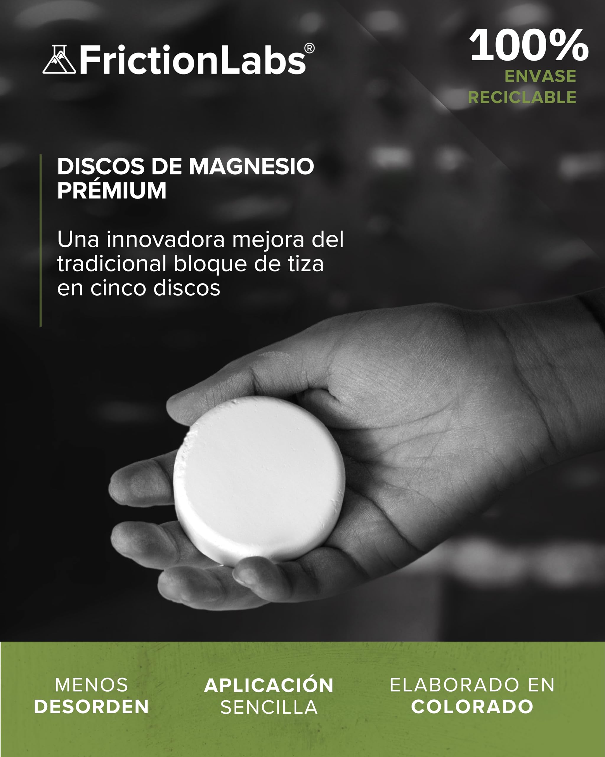 Friction Labs Discos de tiza – Bloques de tiza premium para gimnasio, escalada en roca, levantamiento de pesas, gimnasia y bolos – Tiza de gimnasio que absorbe la humedad, 5 discos individuales de