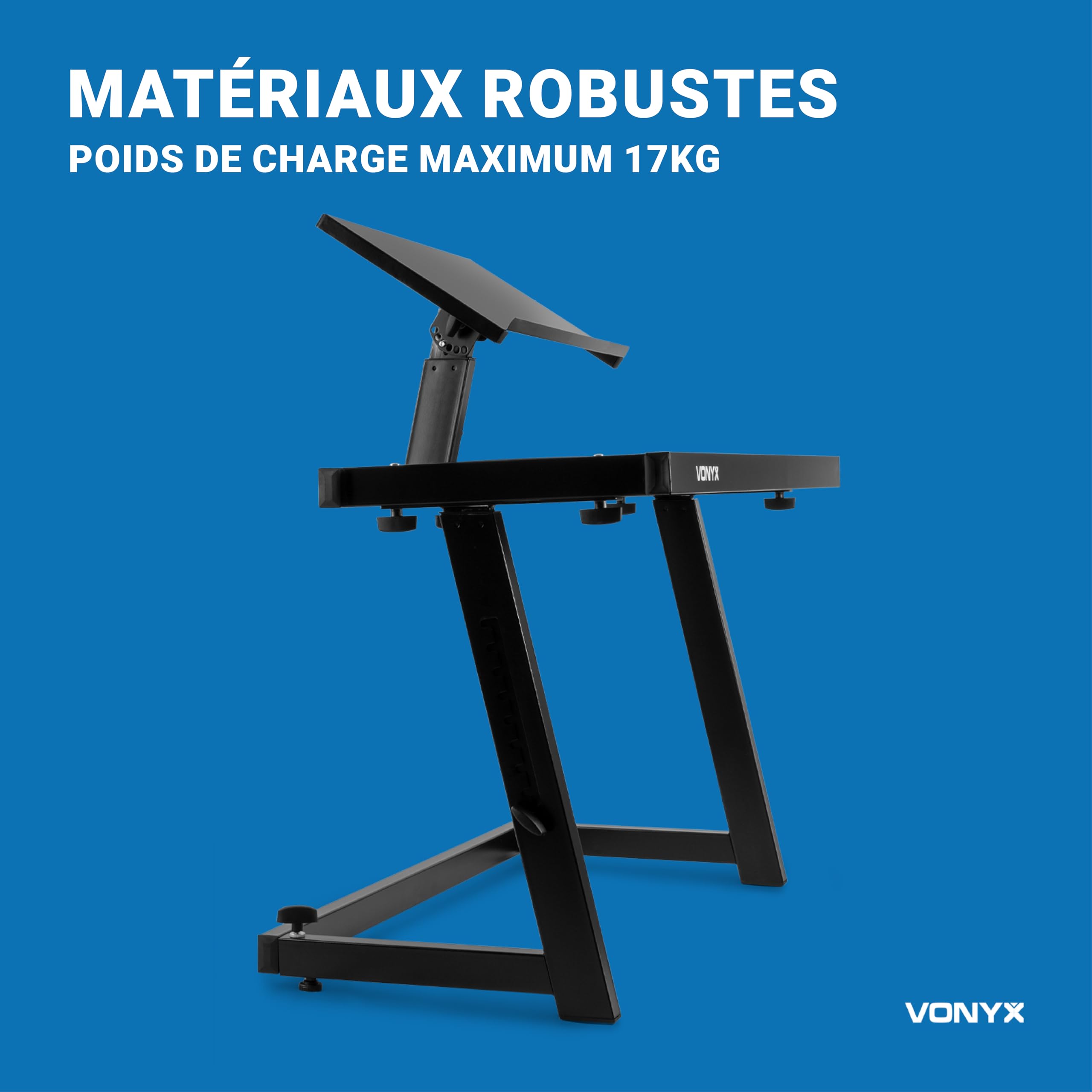 Vonyx Support DJ Réglable Deck Mixage Contrôleur Résistant | Support Stable pour Équipement DJ, Montage Rapide et Sécurisé, Structure Robuste pour Tables de Mixage, Contrôleurs et Scène