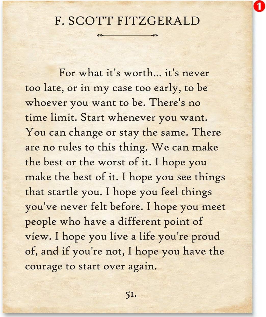 F. Scott Fitzgerald Quotes Wall Art - For What It's Worth - Library Decor - 11x14 Unframed Poster - Wall Decor Art - Book Pages - Gatsby Vintage Posters - Classic Book Quotes Inspirational Home Decor