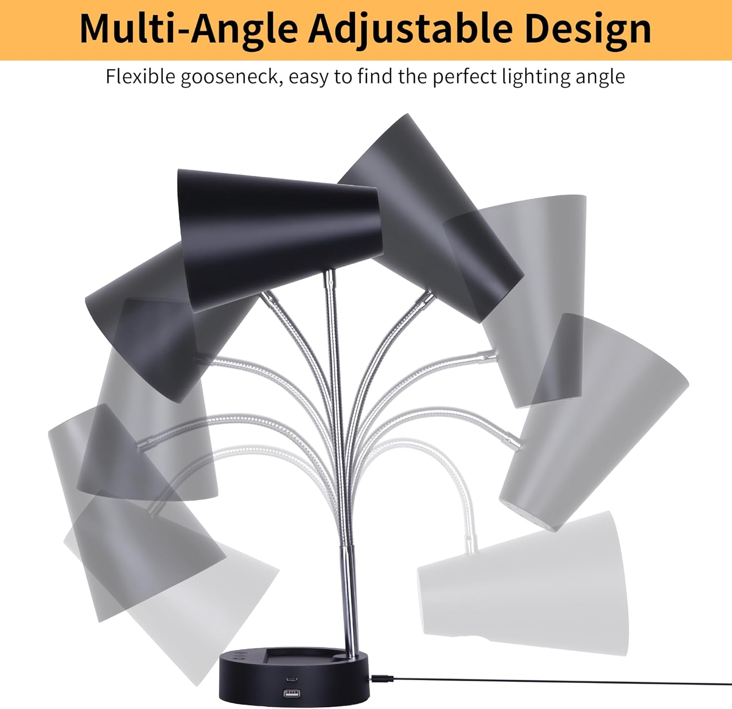 RUNTOP Desk Lamp, Black Desk Lamps for Home Office, LED Desk Light with USB Port and Type C Port, 5 Brightness Levels, 5 Color Temperatures, Flexible Gooseneck Desk Lamp, Table Lamp for Reading Study