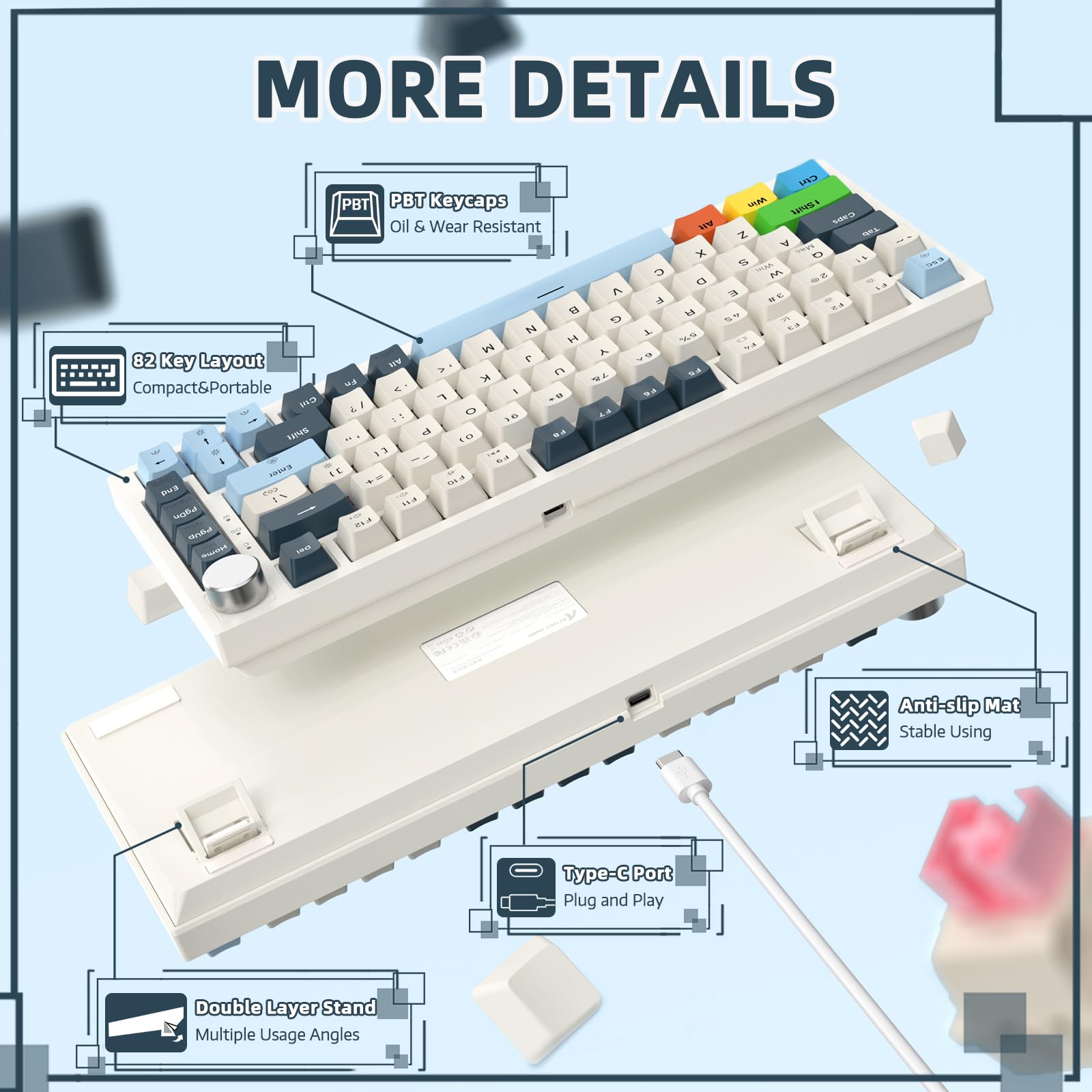 ATTACK SHARK K85 Tastiera Gaming per Valorant con Cavo a Spirale, Interruttore Magnetico, Attuazione Regolabile, Tastiera Meccanica Cablata Apex Pro TKL, RGB, Anti-ghosting, Manopola, QWERTY, PC/MAC