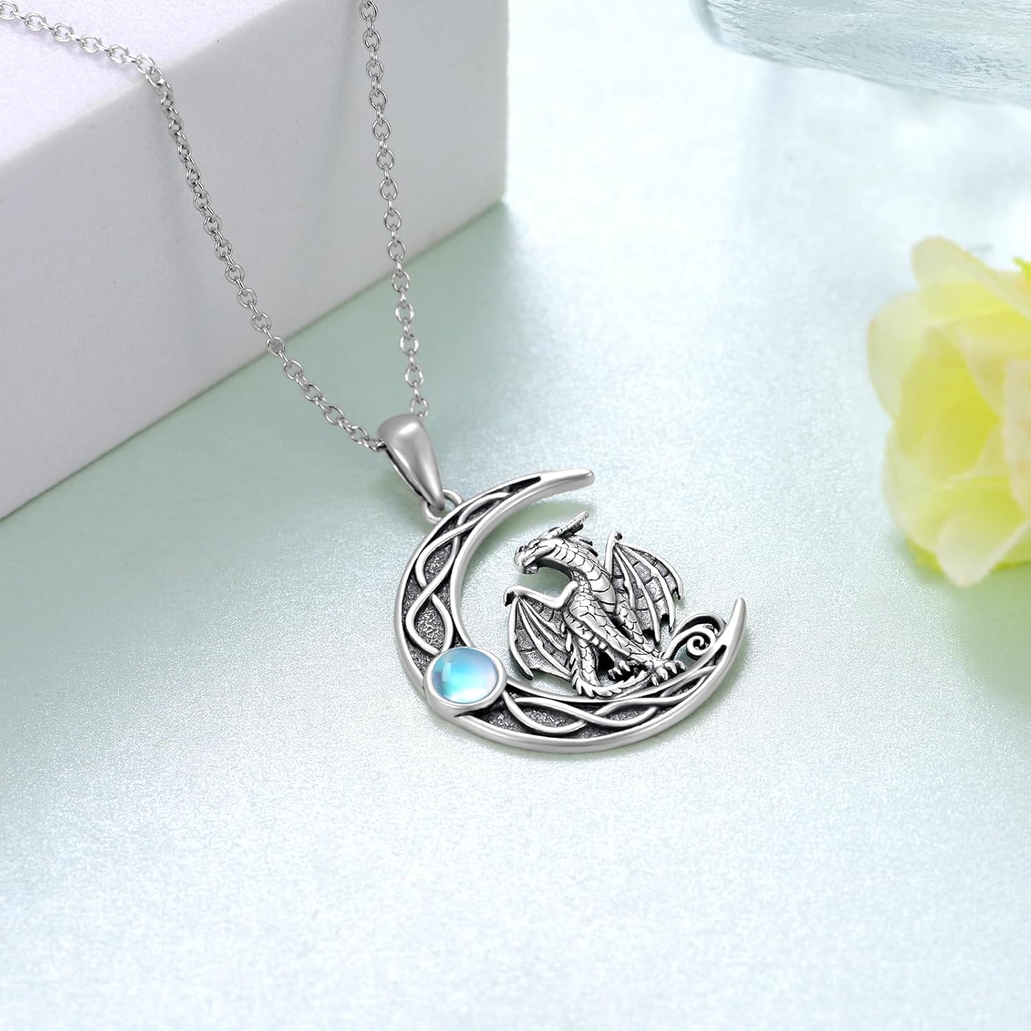Dragon/Fairy Necklace 925 Sterling Silver Moonstone Crescent Moon Necklace Birthday Gifts for Women - Image 3