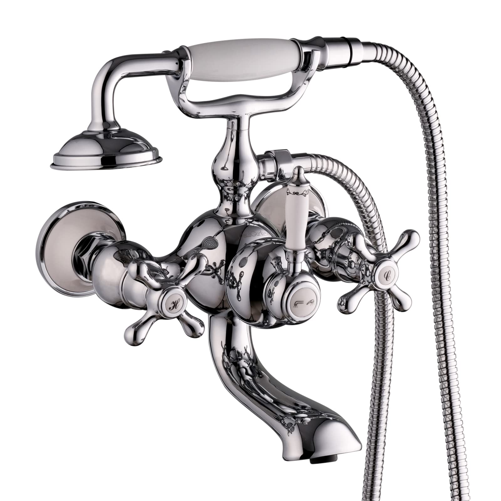 Grifo para bañera con dos mandos, diseño retro, cromado plateado