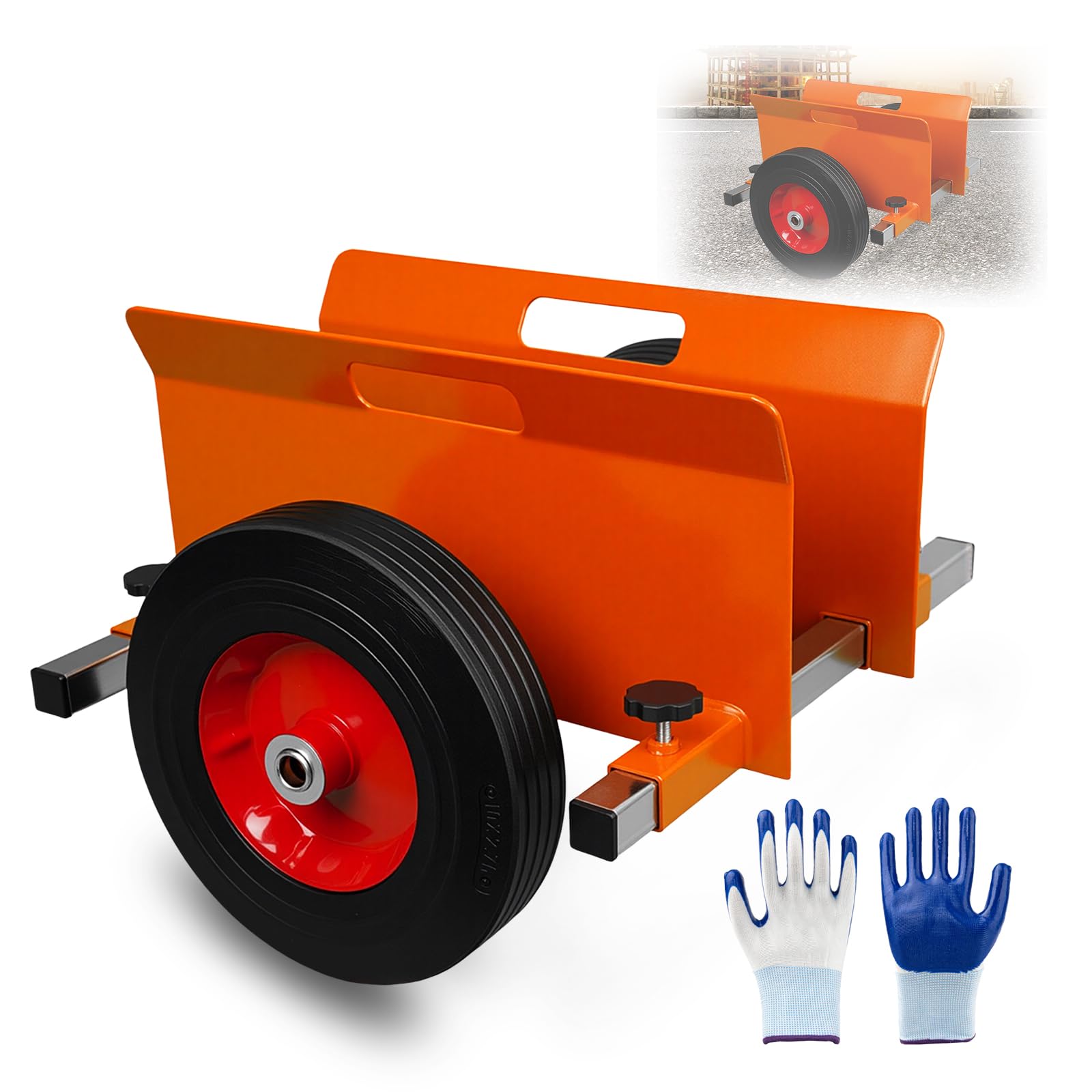 Wudlep Orange Heavy Duty Panel Dolly Cart, Adjustable Drywall Mover, 1100Lbs Capacity Panel Mover With 10" Solid Wheels For All-Terrain Material Handling And Slab Transport