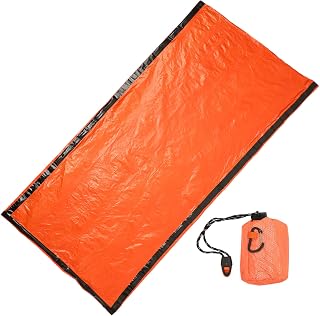 Yardwe Emergency with Storage Pouch Portable Pe Aluminum Foil Survival Gear for Outdoor Camping Hiking and Emergency Situations with Whistle and Bright Color for Visibility