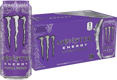 Monster Energy Ultra Violet, bebida energética sin azúcar, 16 onzas (paquete de 15)