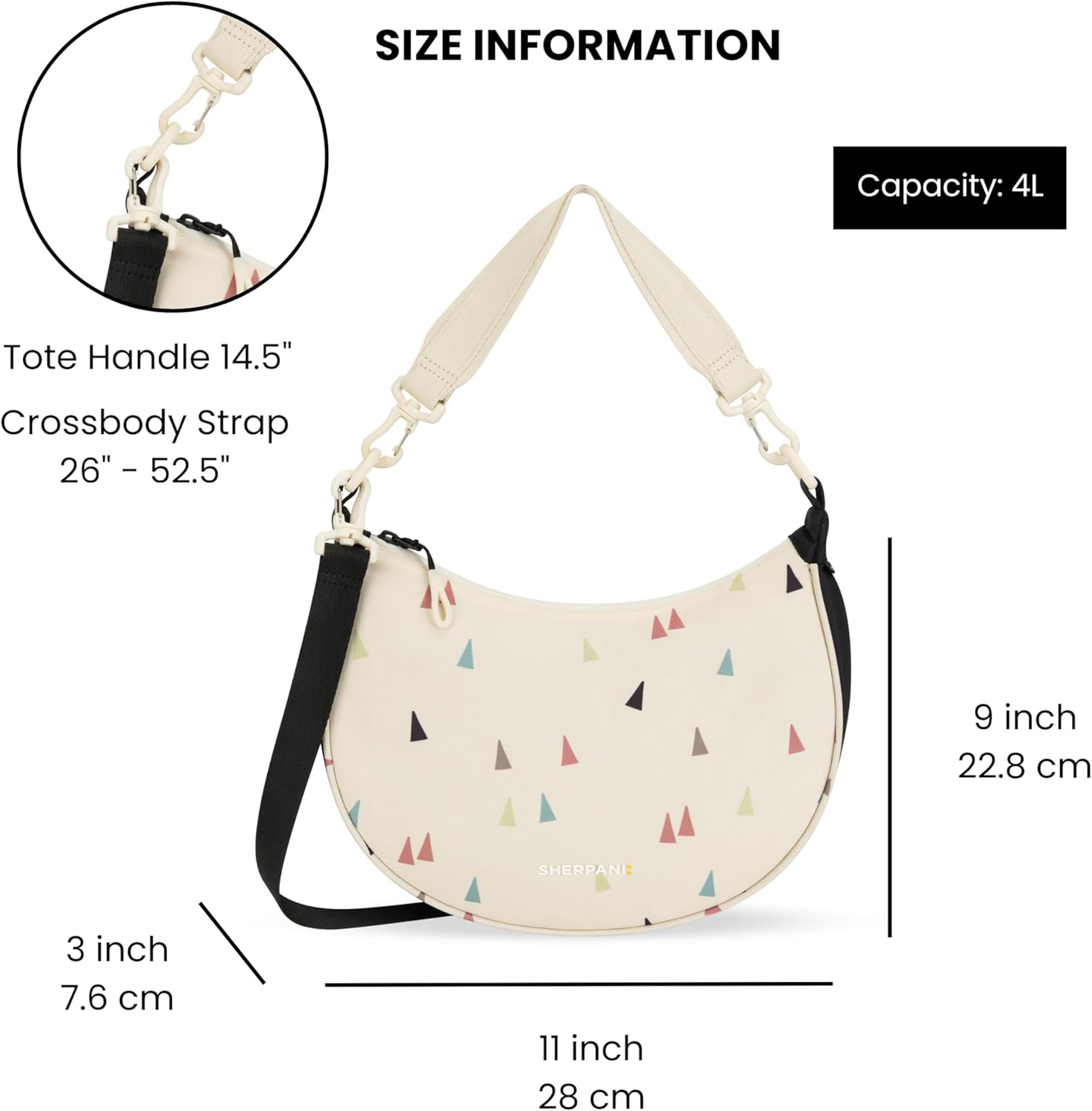 Sherpani Mina, Medium Nylon Crescent Bag, Lightweight Half Moon Crossbody Bags, Fashionable Shoulder Bag, Travel Handbag