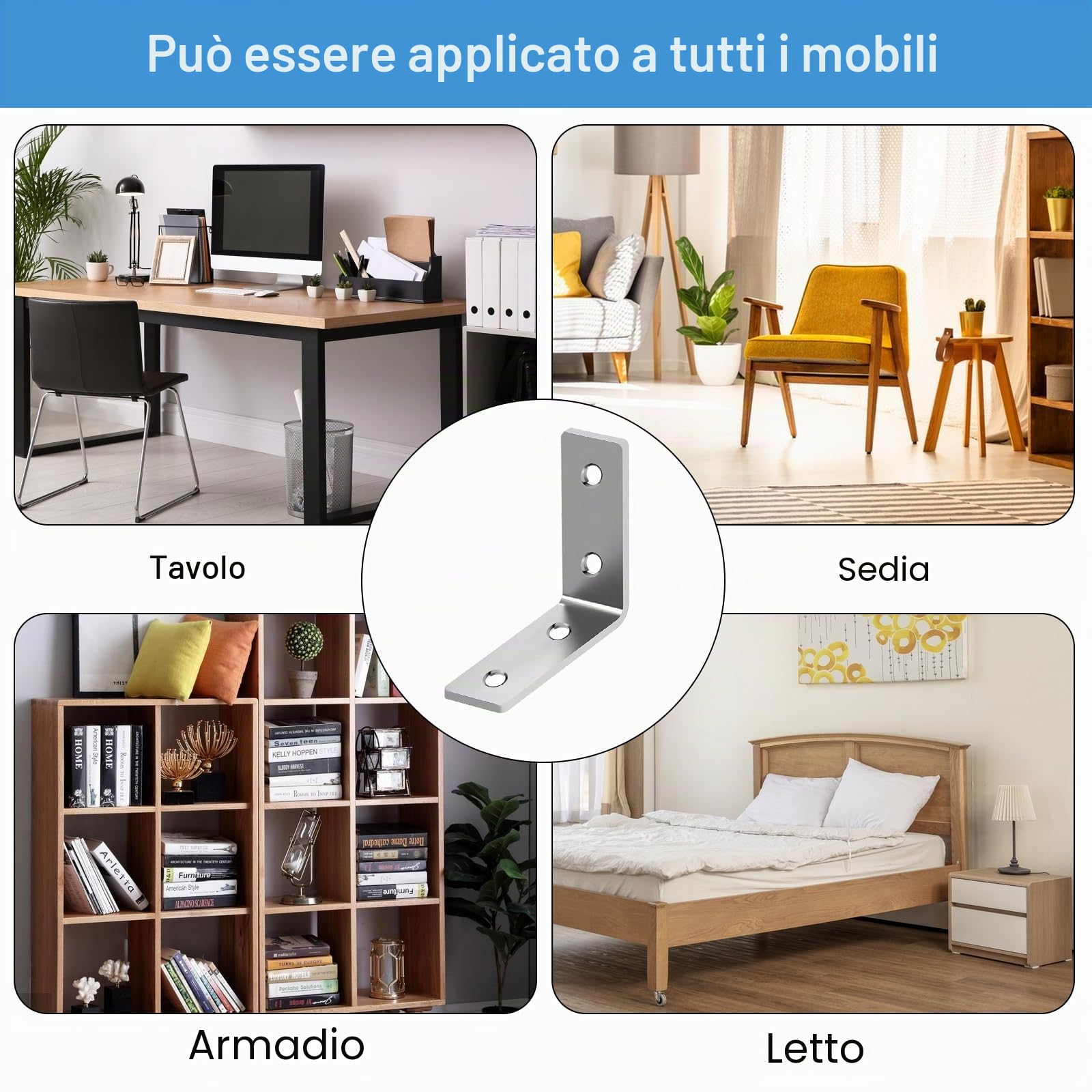 Squadra di fissaggio, 52 pezzi, staffa di fissaggio in metallo, 40 x 40 mm, angolo retto, supporto a forma di L, staffa angolare 90 gradi, staffa per fissaggio e riparazione di mobili