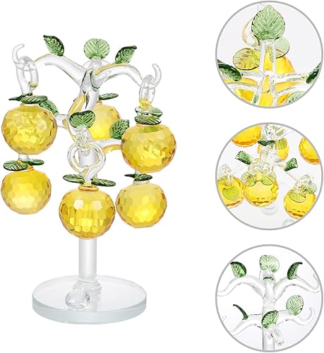 Miniatura 8 de MAGICLULU Estatua artificial de árbol de manzanas amarillas de cristal, mini estatua de planta de cristal con base para decoración de casa de