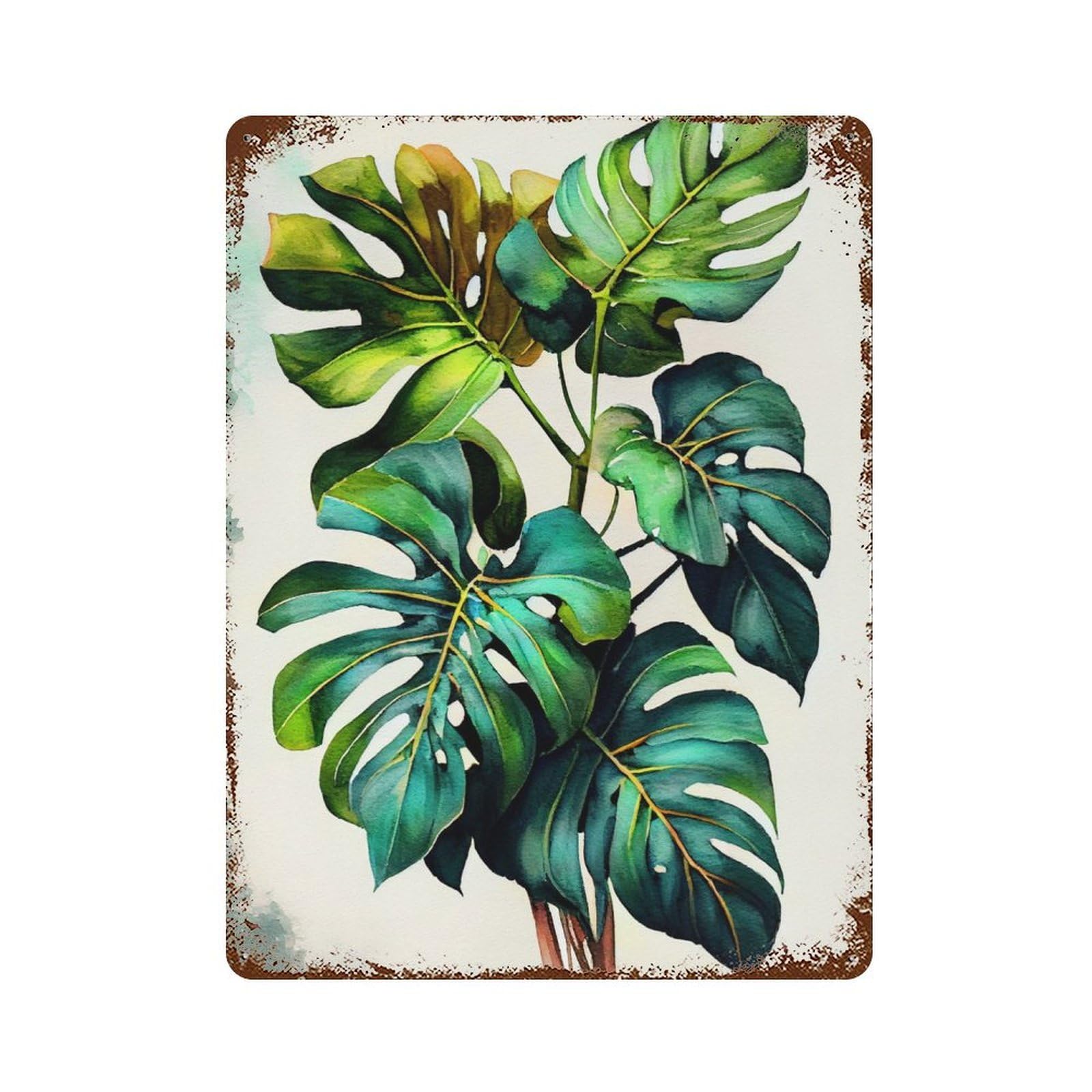 Philodendron Plant Art 15.7"x11.8" Rustic Tin Plaque, Farmhouse Wall Decor for Basement, Hobby Room And Garage Decor