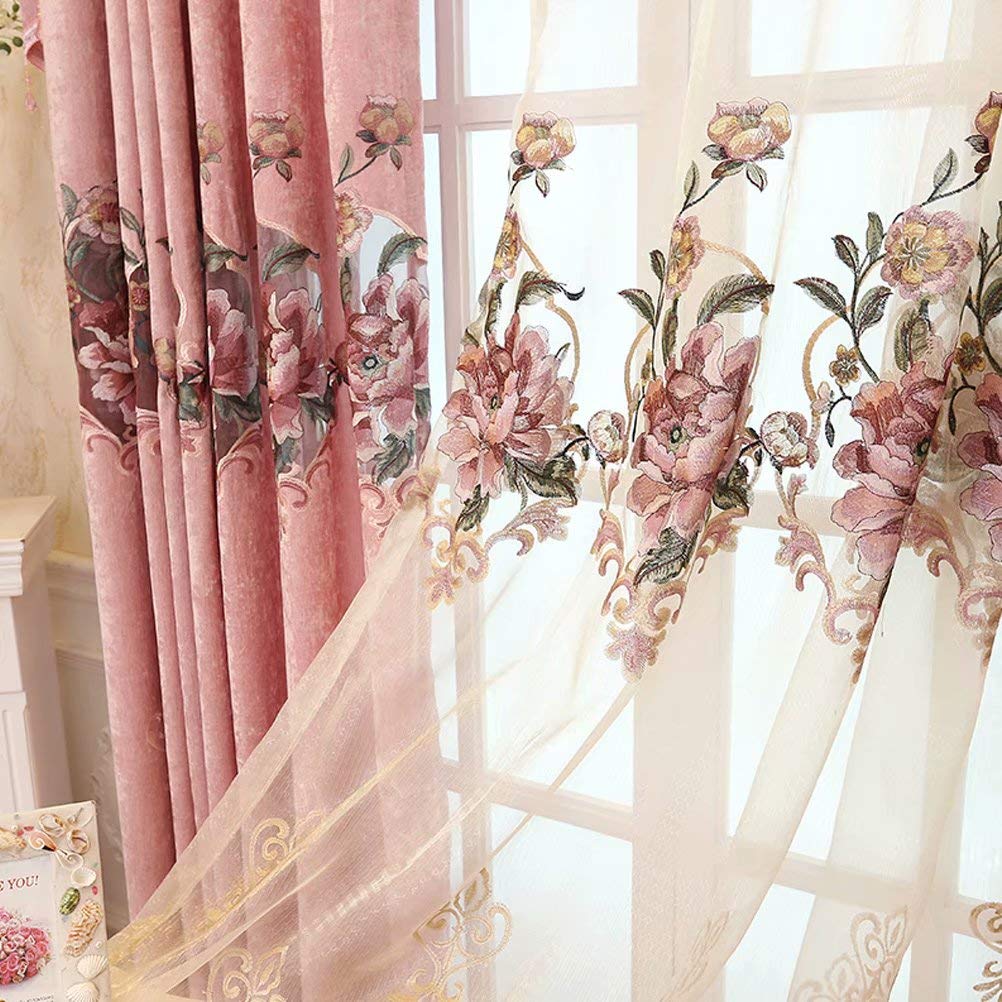 Amazon｜カーテン レースカーテン 刺繍 大花柄 高級 現代 優雅 貴族