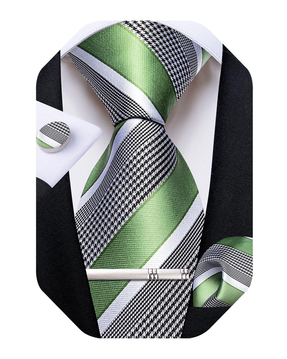 DiBanGu Mens Striped Tie Silk Woven Necktie and Pocket Square Cufflinks Tie Clip Set Wedding Business Formal Gift Tie for Men