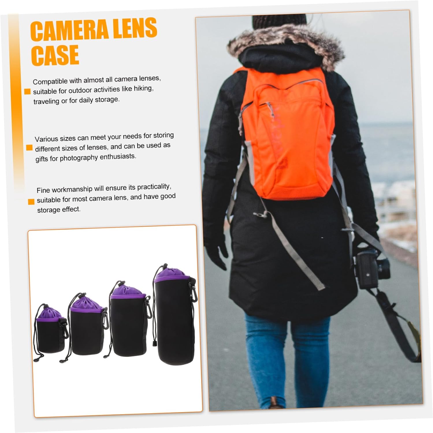 Toddmomy 4pcs Camera Lens Bags Drawstring Storage Pouches Thick Protective Cases for Outdoor Use Multiple for DSLR and Photography Accessories Shockproof and Sand Resistant