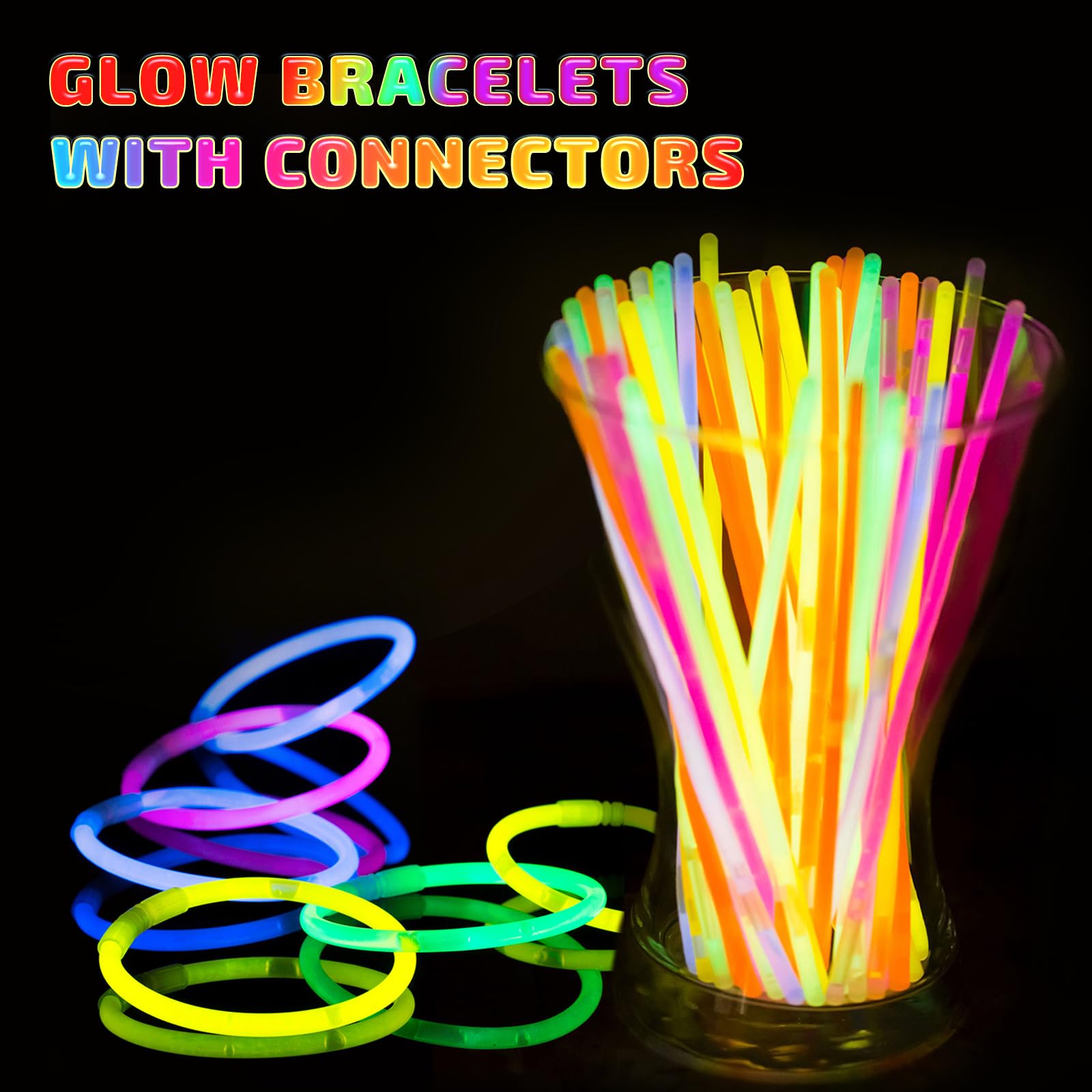 400 varillas brillantes a granel, pulseras iluminadas de neón y collares brillantes con conectores, palos que brillan en la oscuridad, Pascua, Navidad, paquete de suministros de fiesta de Halloween
