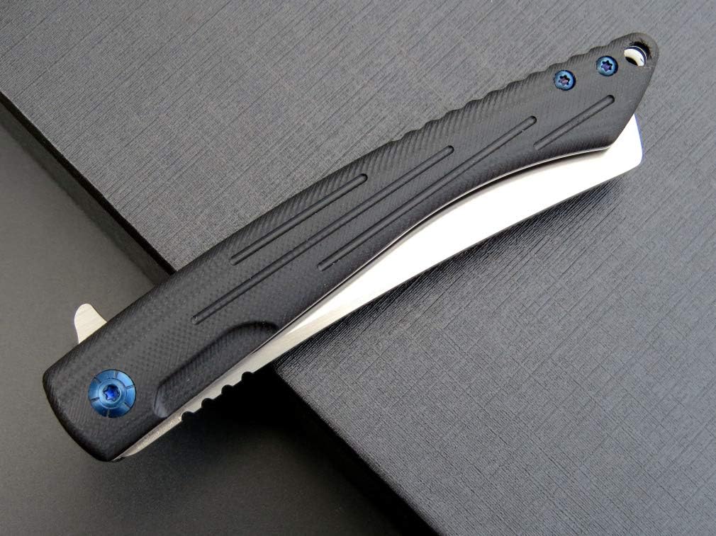 Eafengrow EF944 EDC Folding Knife D2 Steel Blade G10 Handle Reliable Locking Ball Bearing Flipper Knifes for Camping Survival Hiking (Black)