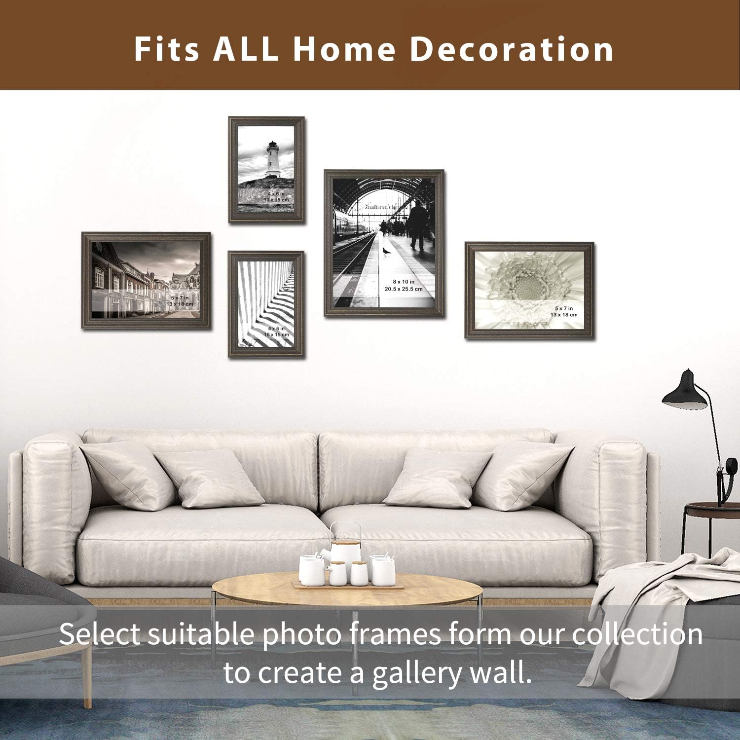 5x7 Picture Frames Black - (6 Pack) Distressed Wood Textured Basic Designed Photo Frame With High Definition Glass For Table Top Display And Wall Hanging, Set Of 6