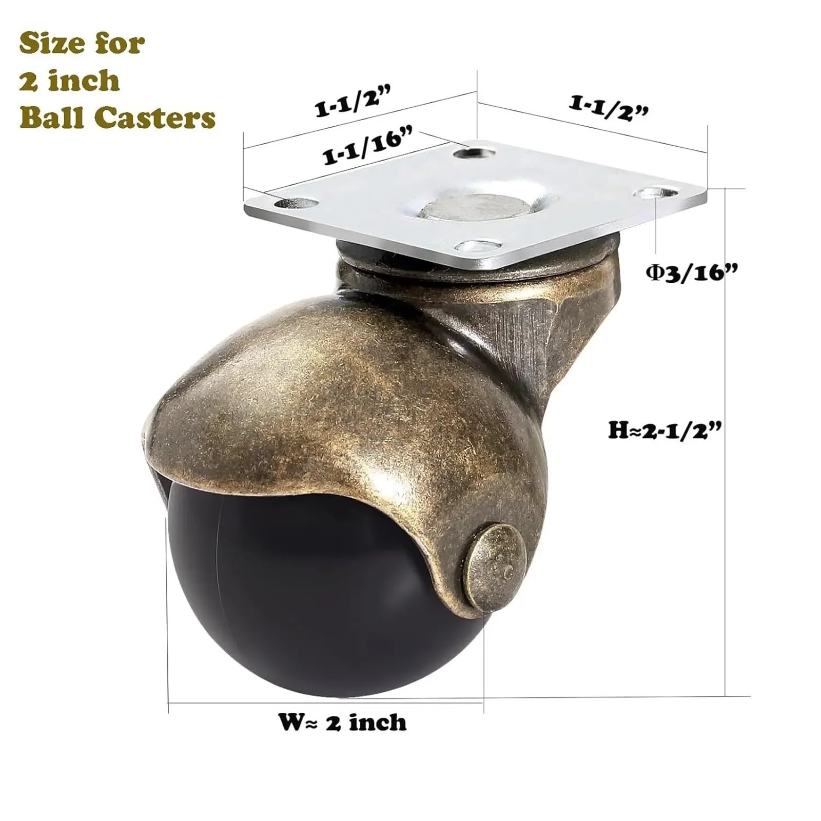 4 ruote girevoli a sfera da 1,5/2 pollici con freno in bronzo e gomma for sedia ufficio divano(2 inch combo)
