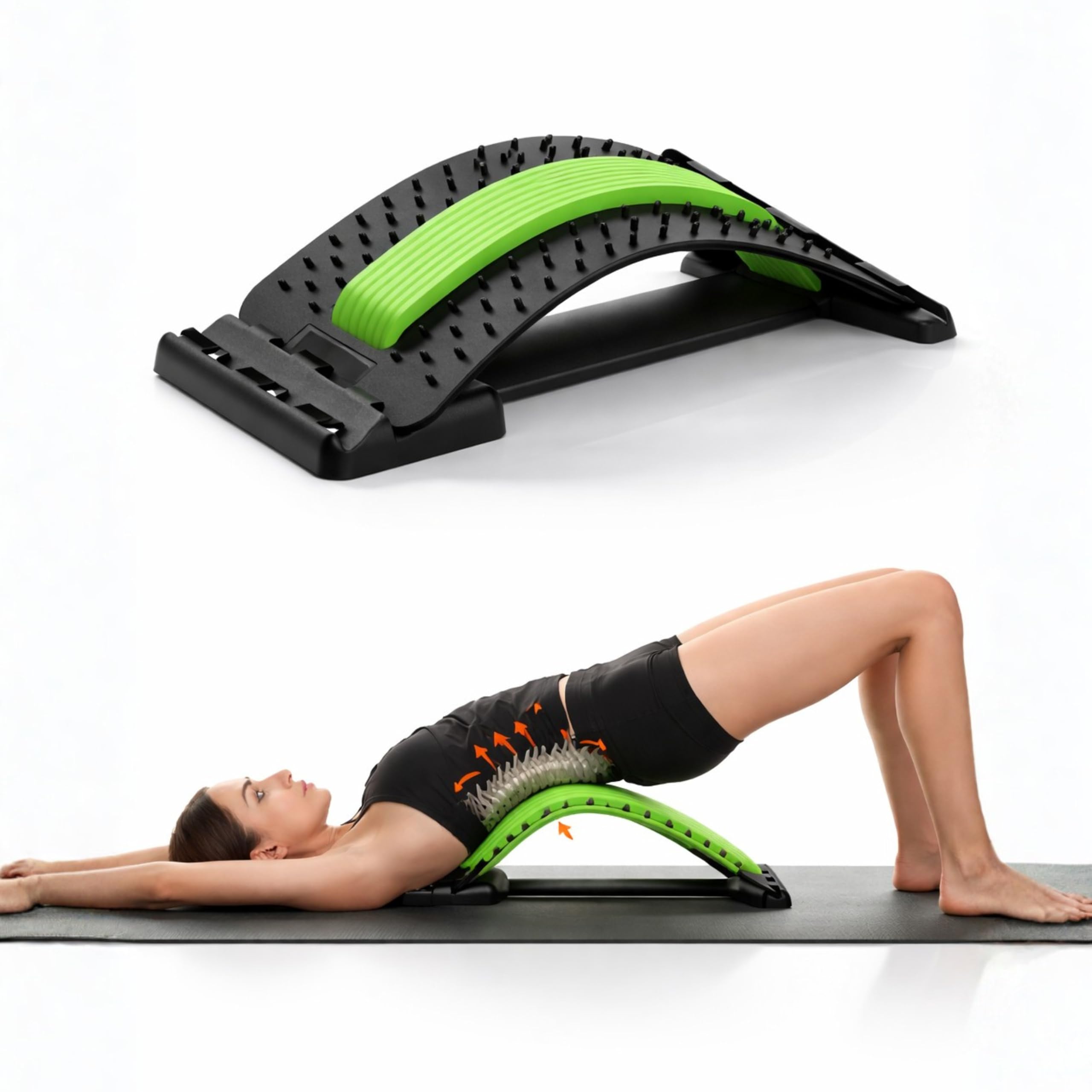 APAISIO Masseur de Dos Etirement Dos Soutien Lombaire Fitness | Cale Dos Planche Dorsale Extenseur et Massage | Équipement de Stretch Soutien 4 Niveaux Réglables pour Hernie Discale, Sciatique