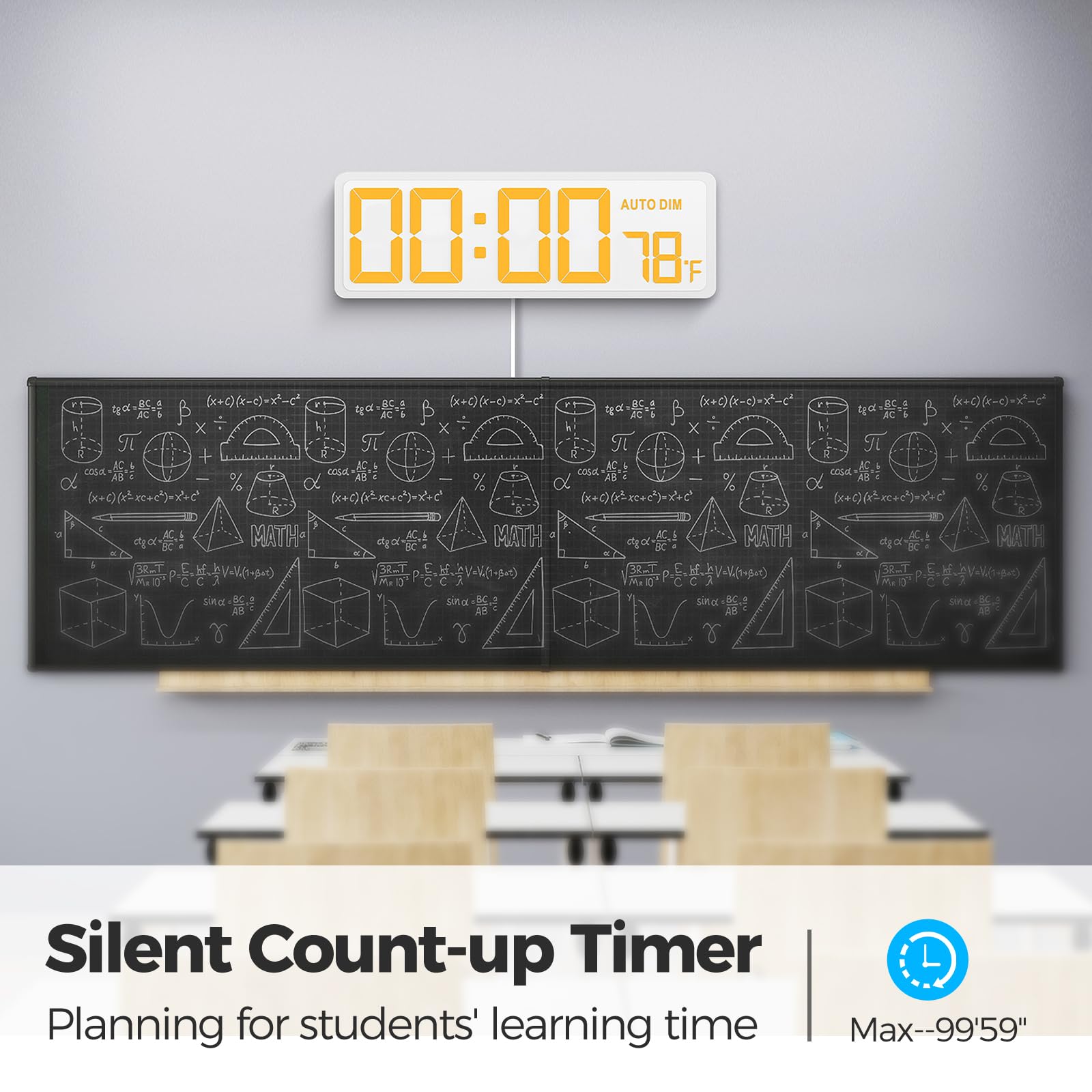 REACHER 16,5 Zoll große digitale Wanduhr mit Countdown-Timer, automatischer Dimmer, Temperatur, Fernbedienung, LED-Wanduhr für Wohnzimmer, Büro, Klassenzimmer