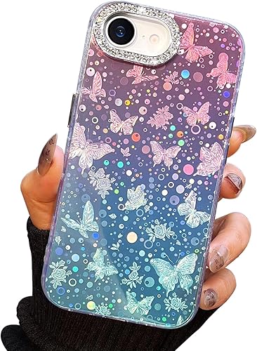 Miniatura 132 de I-MGAE-IN-AR - Funda diseñada para iPhone 12 y 12 Pro, diseño de mariposa plateada brillante, funda protectora de poliuretano termoplástico, suave,