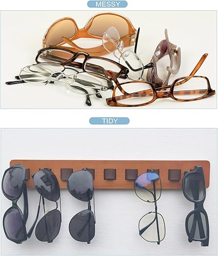 Miniatura 4 de FINDAMAZE Organizador de lentes de sol de madera para almacenamiento de lentes de sol montado en la pared, exhibidor de gafas, decoración del