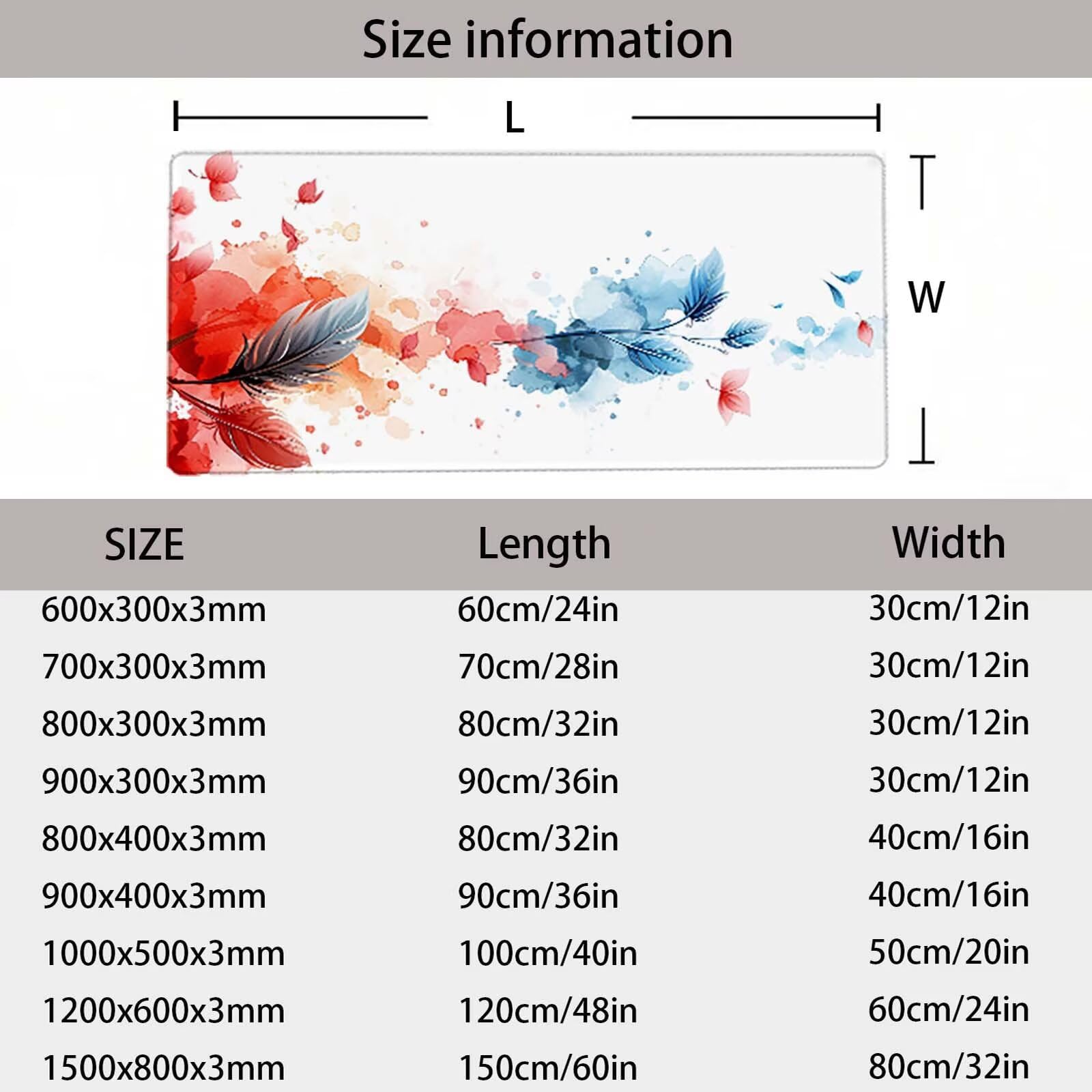 Podkładka pod mysz dla graczy z piórami podkładka pod mysz XXL (1200 x 600 x 3 mm), biała podkładka pod mysz podkładka pod mysz akcesoria biurowe akcesoria biurowe przeszyte krawędzie podkładka pod