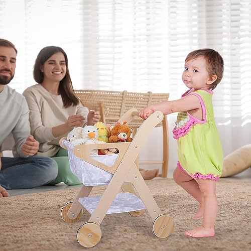 Miniatura 5 de FIOBEE Carrito de compras para niños Carrito de compras de juguete con cesta Juguetes de madera para bebés, carrito de comestibles para niños y