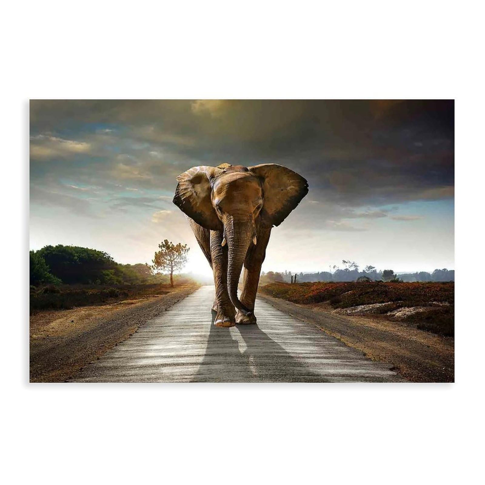 Bareronor Elephants on The Road Canvas Poster Bedroom Decor Landscape Office Room Decor Gift 24" L X 36" W
