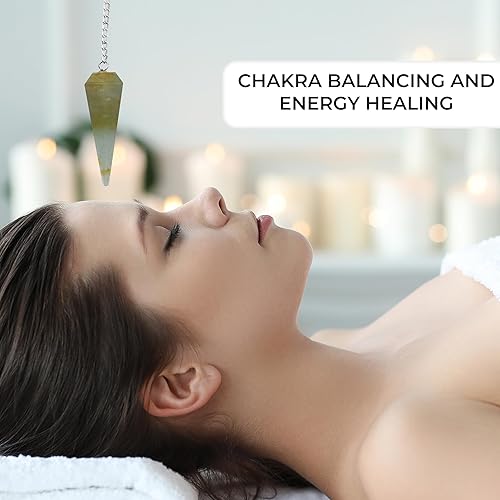 Miniatura 3 de PYOR Péndulo de cristal de jade verde, piedras preciosas naturales curativas de reiki, collar único de buena suerte, péndulos puntiagudos, colgantes