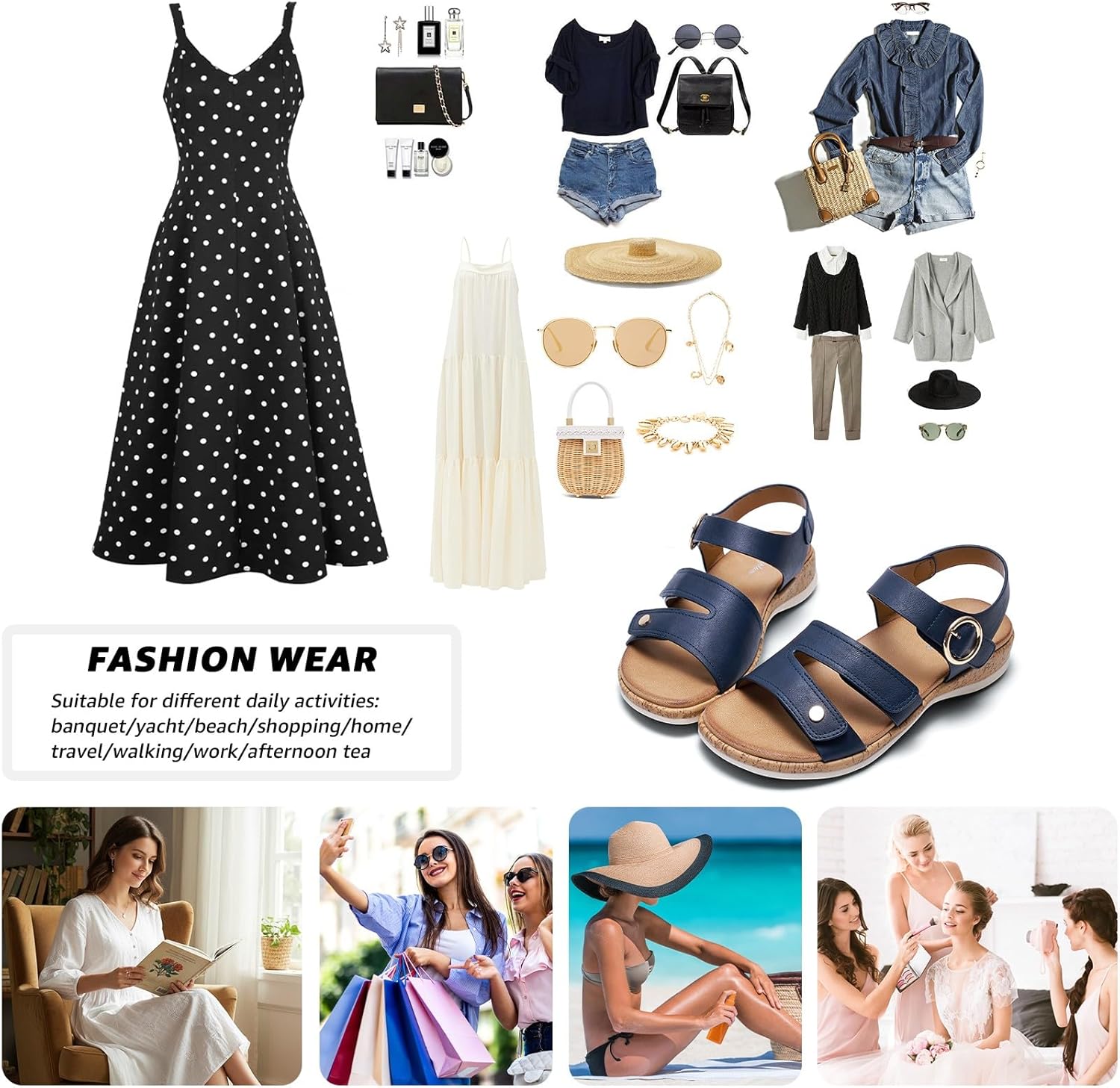 Women Sandals with Arch Support Open Toe Flat Sandals Walking Comfy Casual Adjustable Summer Sandal - Image 6