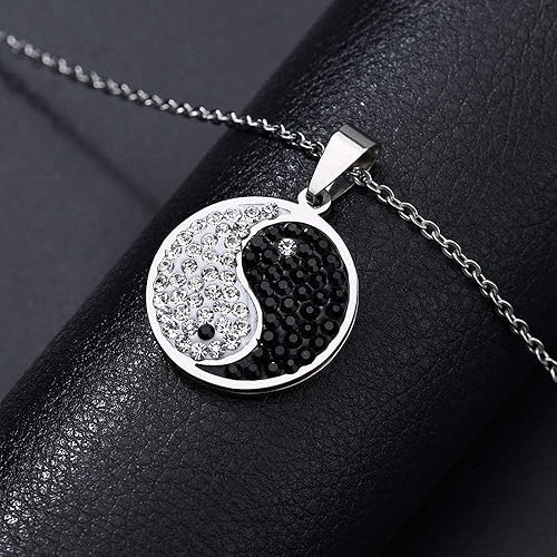 Miniatura 5 de Yin Yang collar quirúrgico de acero inoxidable chino Taiji Bagua joyería con diamante ocho diagramas, Metal, Circonia cúbica