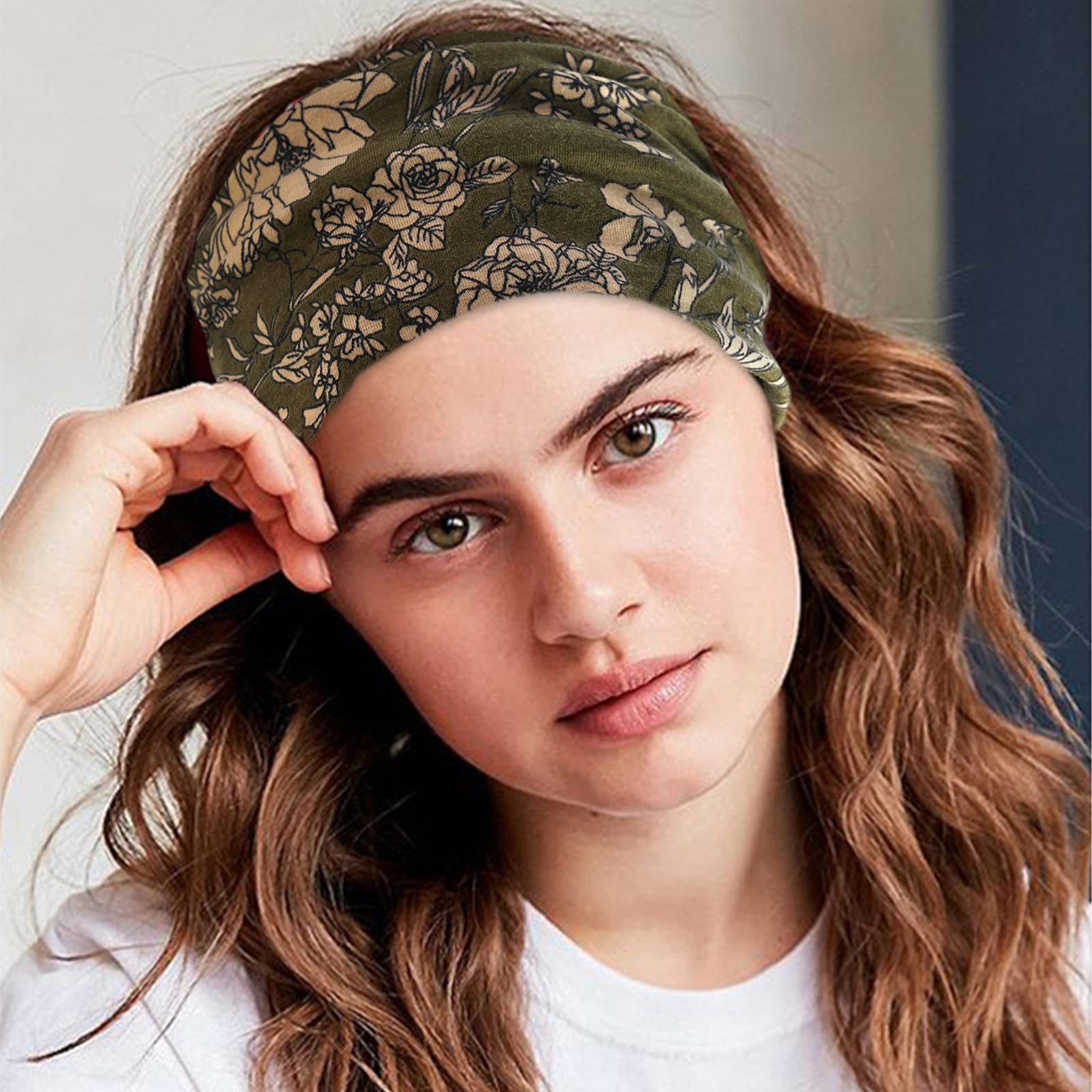 4 Pezzi Fasce per Capelli Donna, VEGCOO Fascia per Capelli Boho Stile Ragazze, Elastiche Larghe Accessori per Capelli con Stampa Floreale per Yoga, Corsa (B)