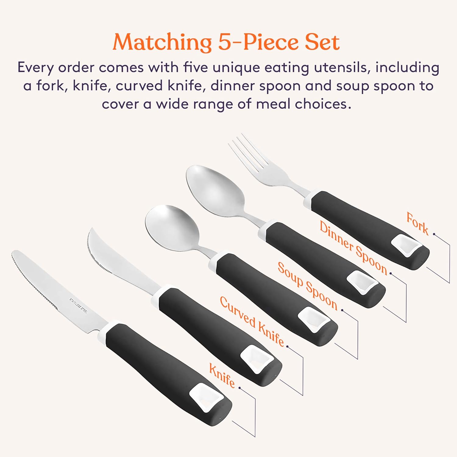 Special Supplies Adaptive Utensils 5-Piece Set Non-Weighted, Non-Slip Handles for Hand Tremors, Arthritis, Parkinson’s or Elderly Use - Stainless Steel Knife, Rocker Knife, Fork, Spoons -Black : Health & Household