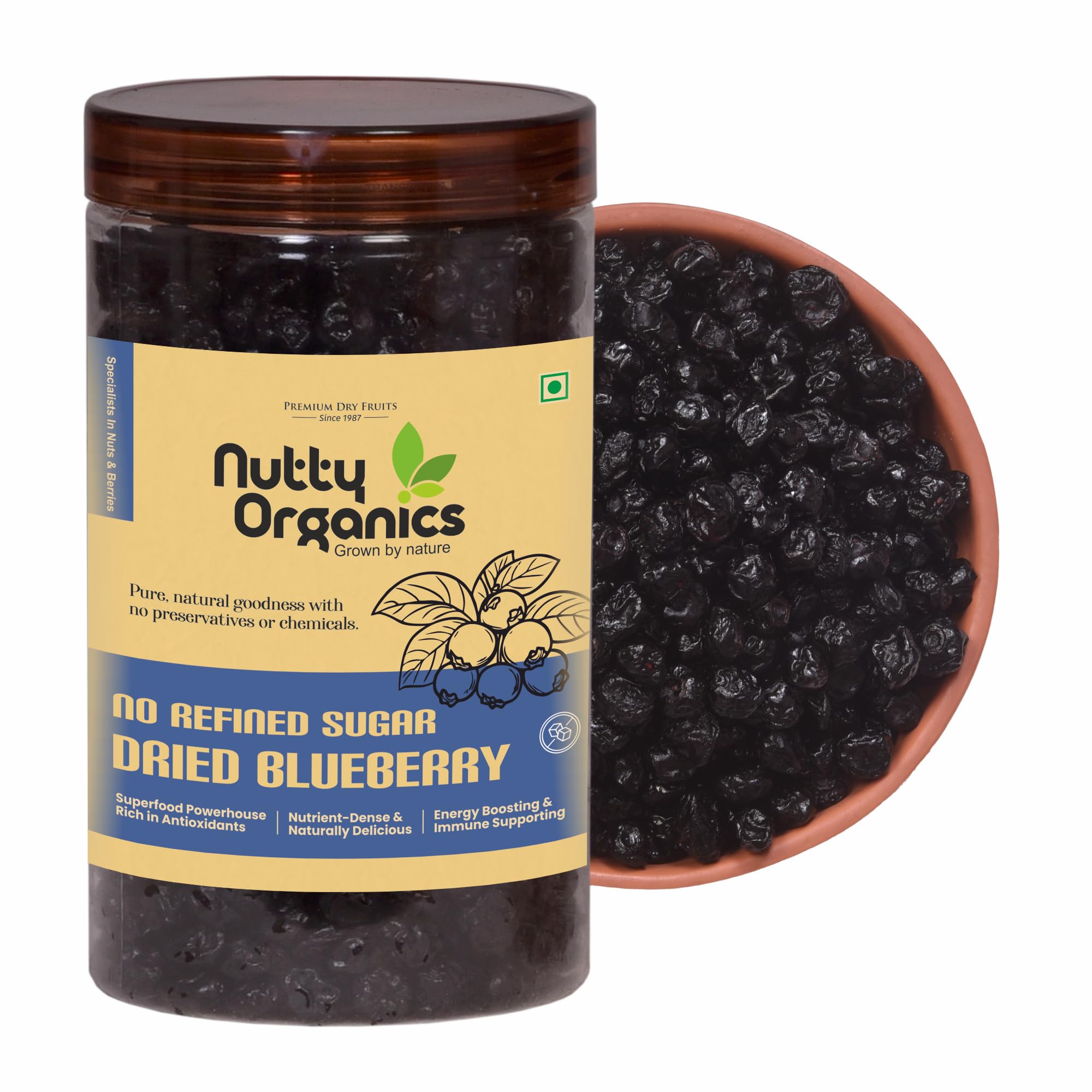 Nutty Organics No Refined Sugar Dried Blueberry, 500Gram, No Additives, 100% Pure & Healthy Snack For All Age (Dried Fruit)