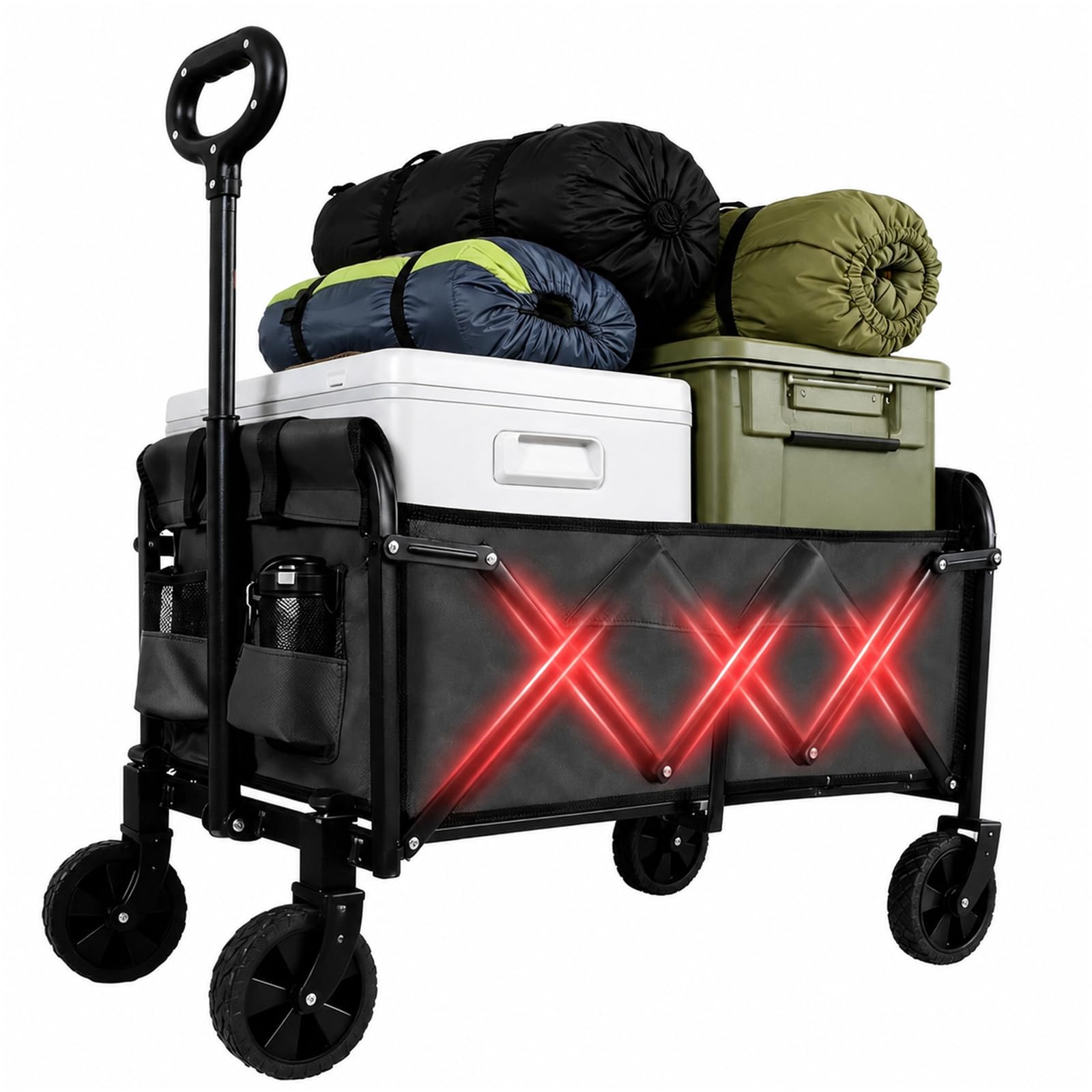 Bollerwagen faltbar,Tragfähigkeit 210 kg, Multifunktionaler Faltwagen mit geländegängigen Rädern, tragbar für Camping, Garten, Einkaufen und Strand (Schwarz, 120L 100 kg Tragfähigkeit)
