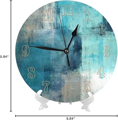 Miniatura 7 de Reloj de pared decorativo redondo con patrón de arte turquesa y gris, silencioso, sin tictac, funciona con pilas, para el hogar, cocina, sala de