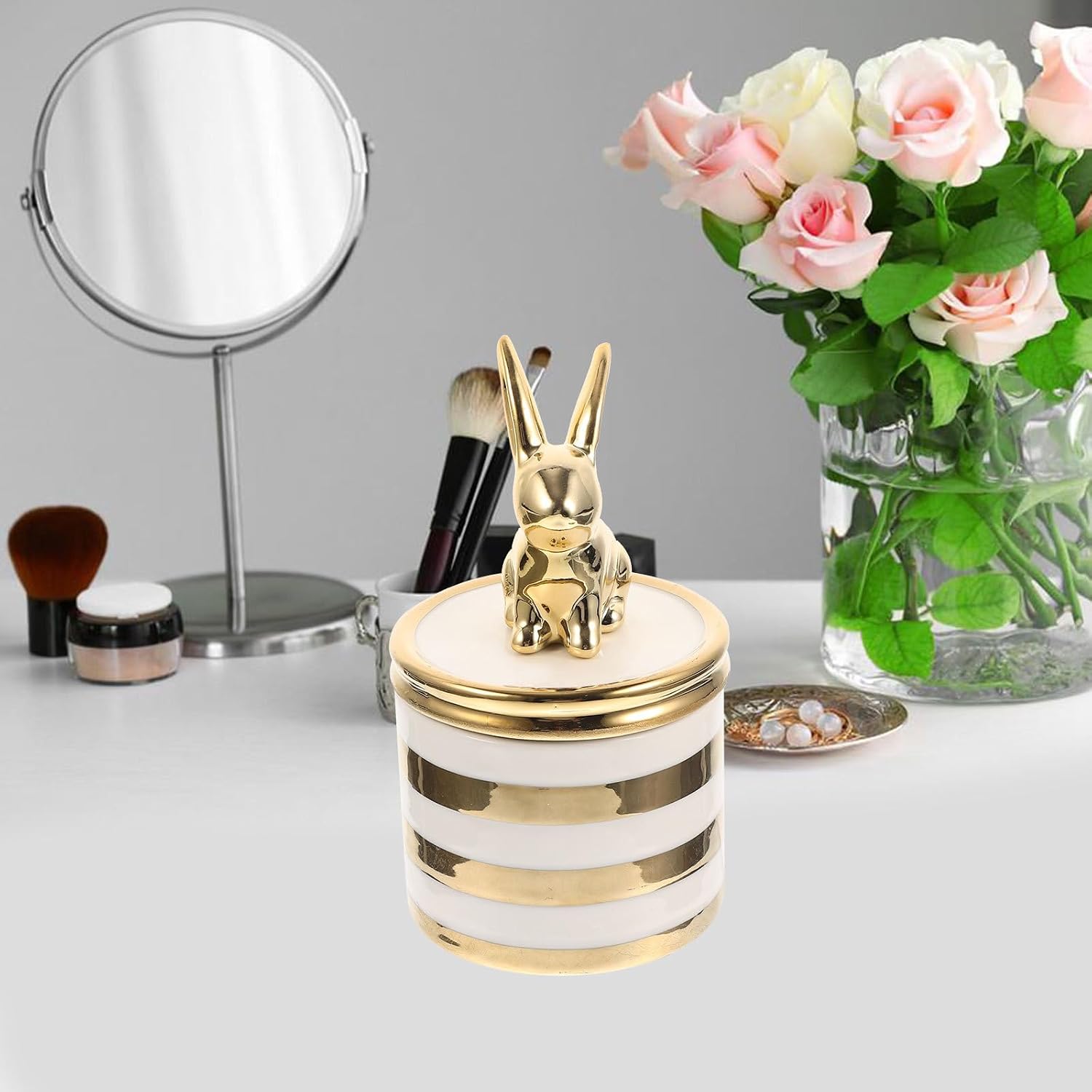 PATKAW Ceramic Charm Holder Jewelry Box Small Cartoon Rabbit Ring Storage Case Nordic Style Cute Trinket Organizer for Bedroom Decor image 5