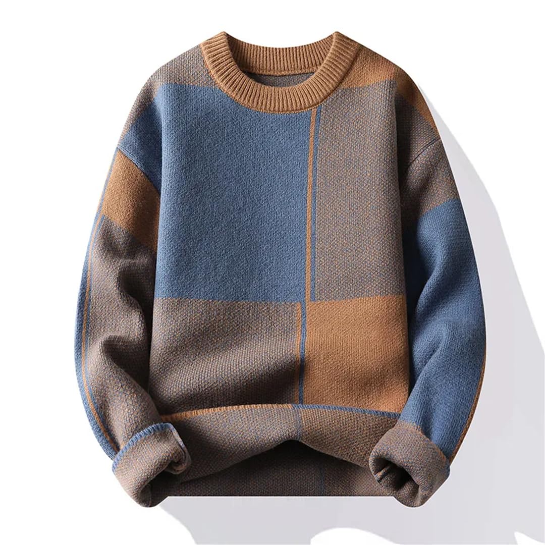 Męski sweter na co dzień ciepły sweter z dzianiny patchworkowy sweter z dzianiny luźny sweter