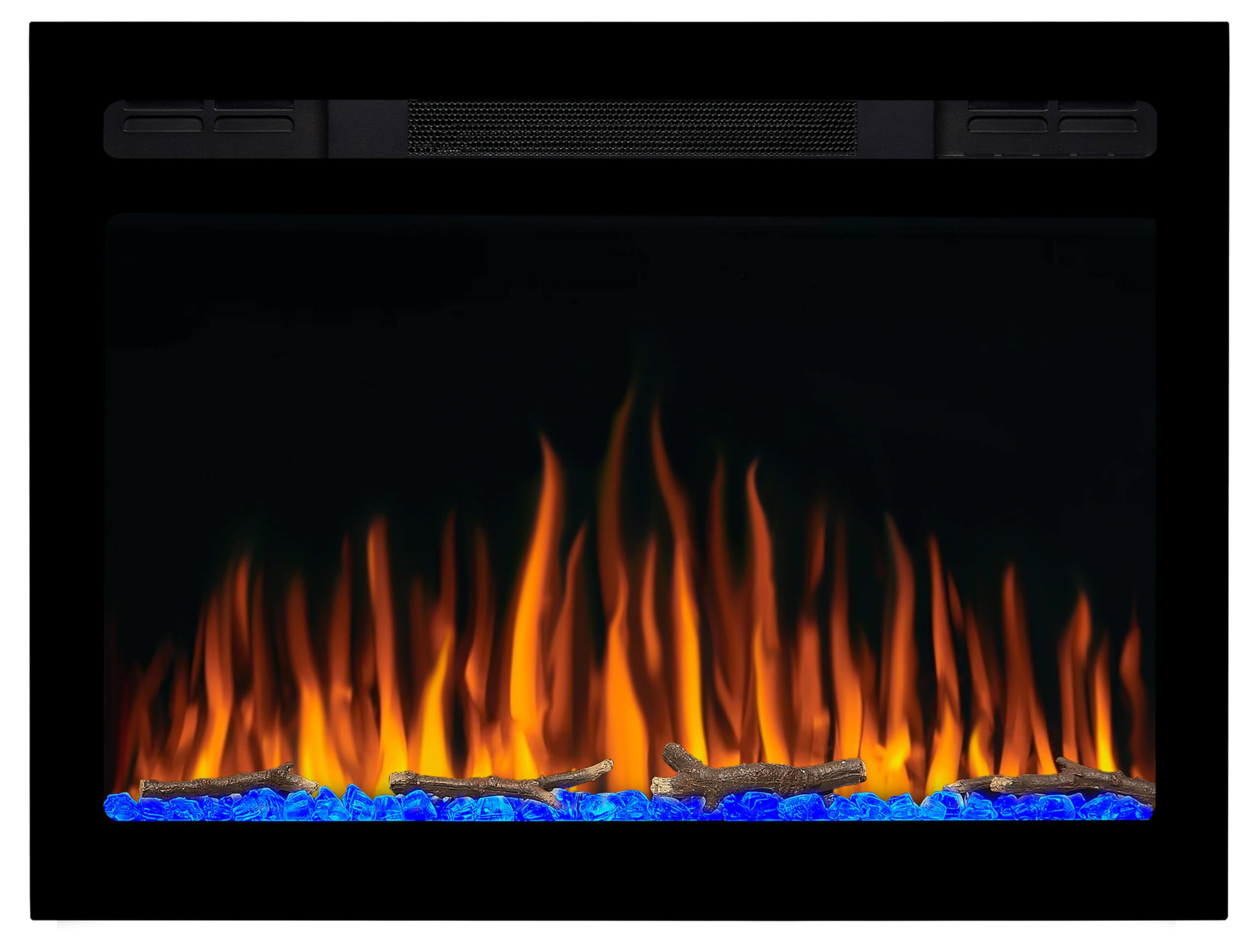 Camino Elettrico AF27WR Multicolore, Riscaldamento 900/1800 W, Effetto Fiamma 3D, Illuminazione LED, Telecomando, Timer, Termostato, Nero