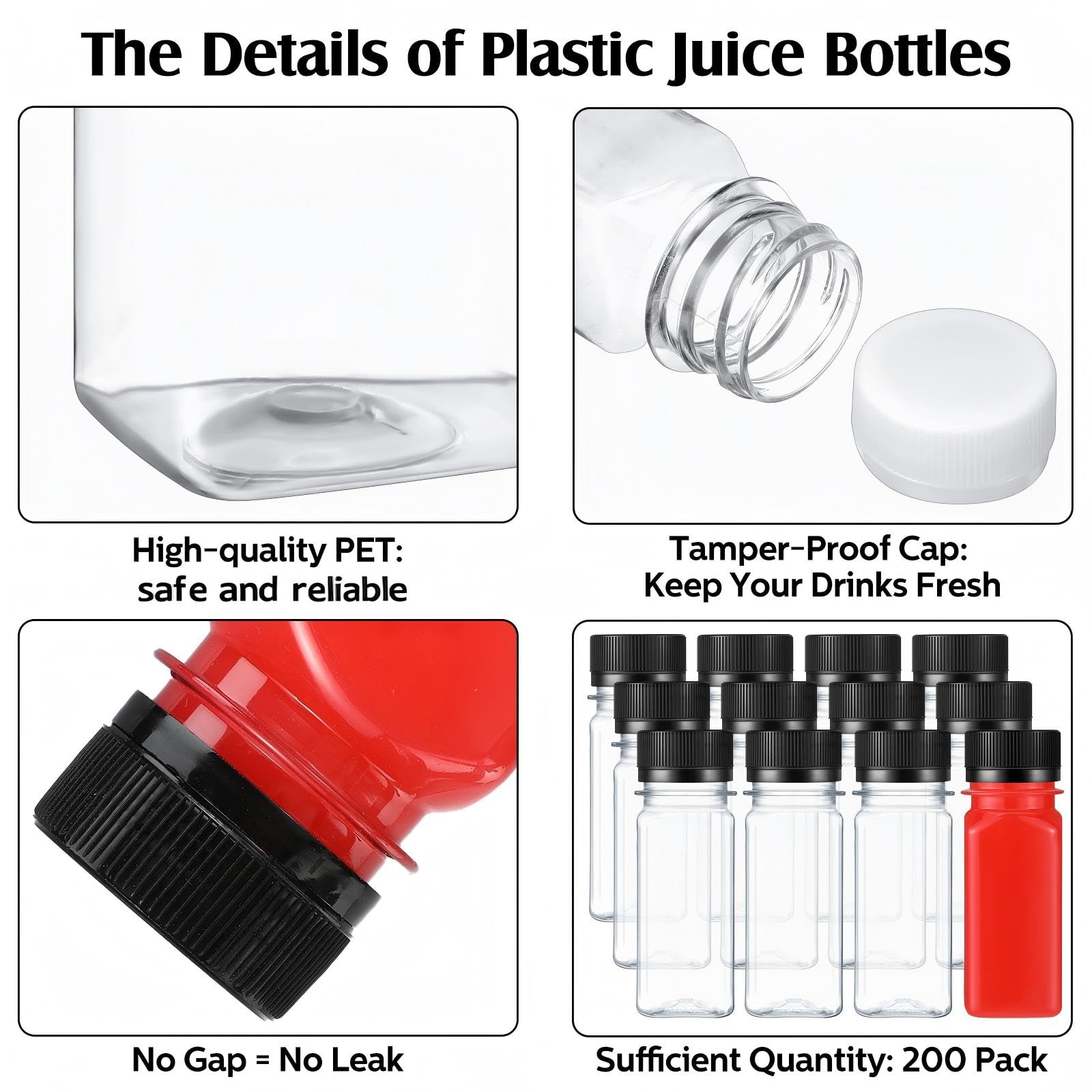 Sliner 200 botellas pequeñas de plástico de 2 onzas para jugo de jengibre con tapas, vial líquido, reutilizable, transparente, con tapa, aptas para congelador, a prueba de fugas, para jugo, leche,