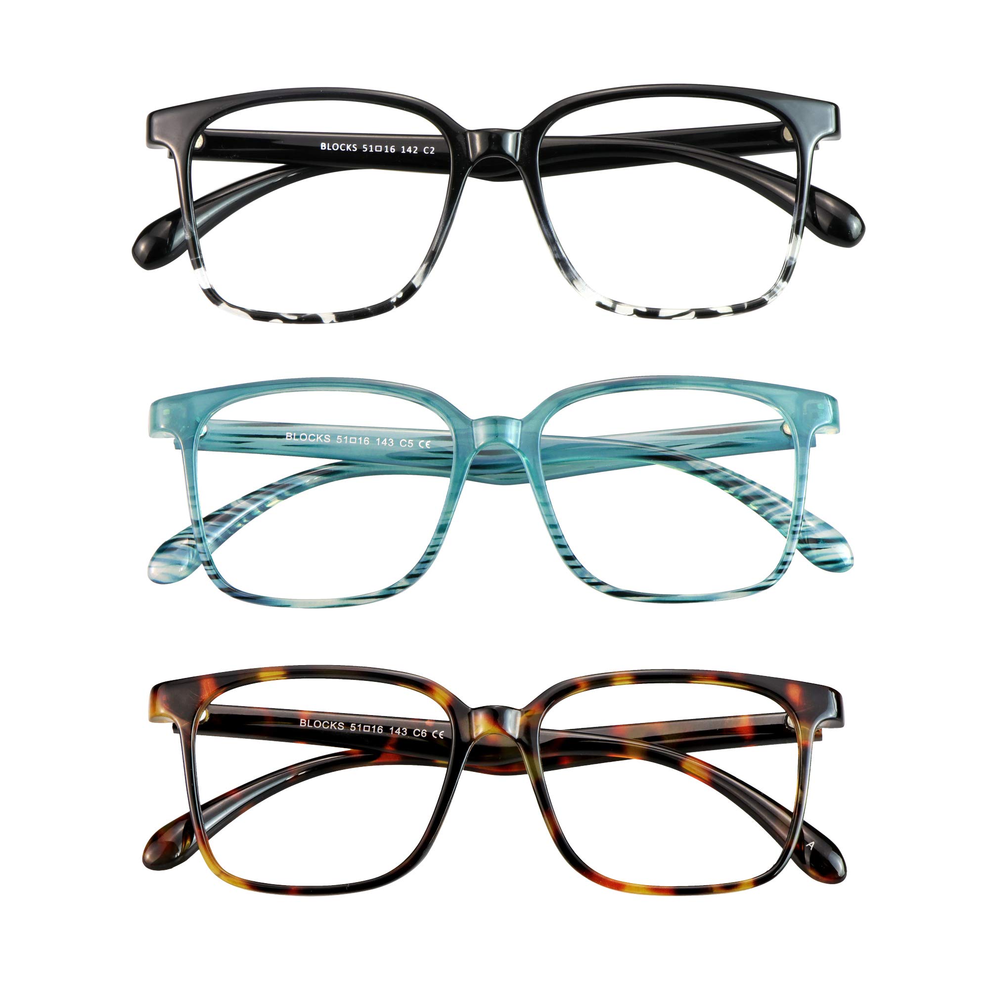 Blue Light Blocking Glasses 3 Pack Square Frame Computer Gaming Reading Glasses Men Women Anti Eyestrain